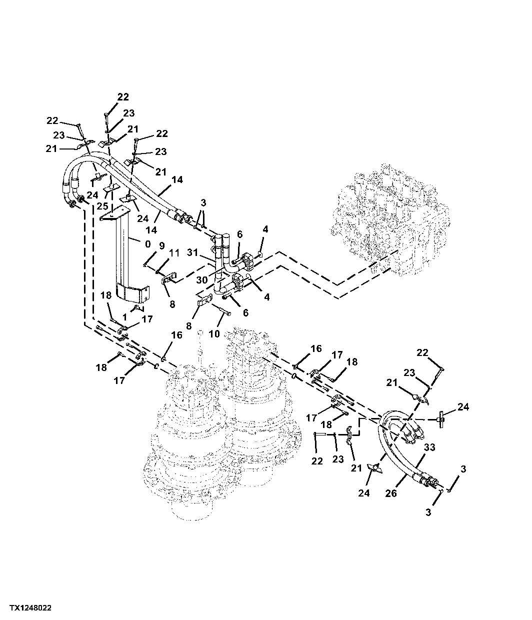 Hydraulic Lines, Control Valve To Swing Motor