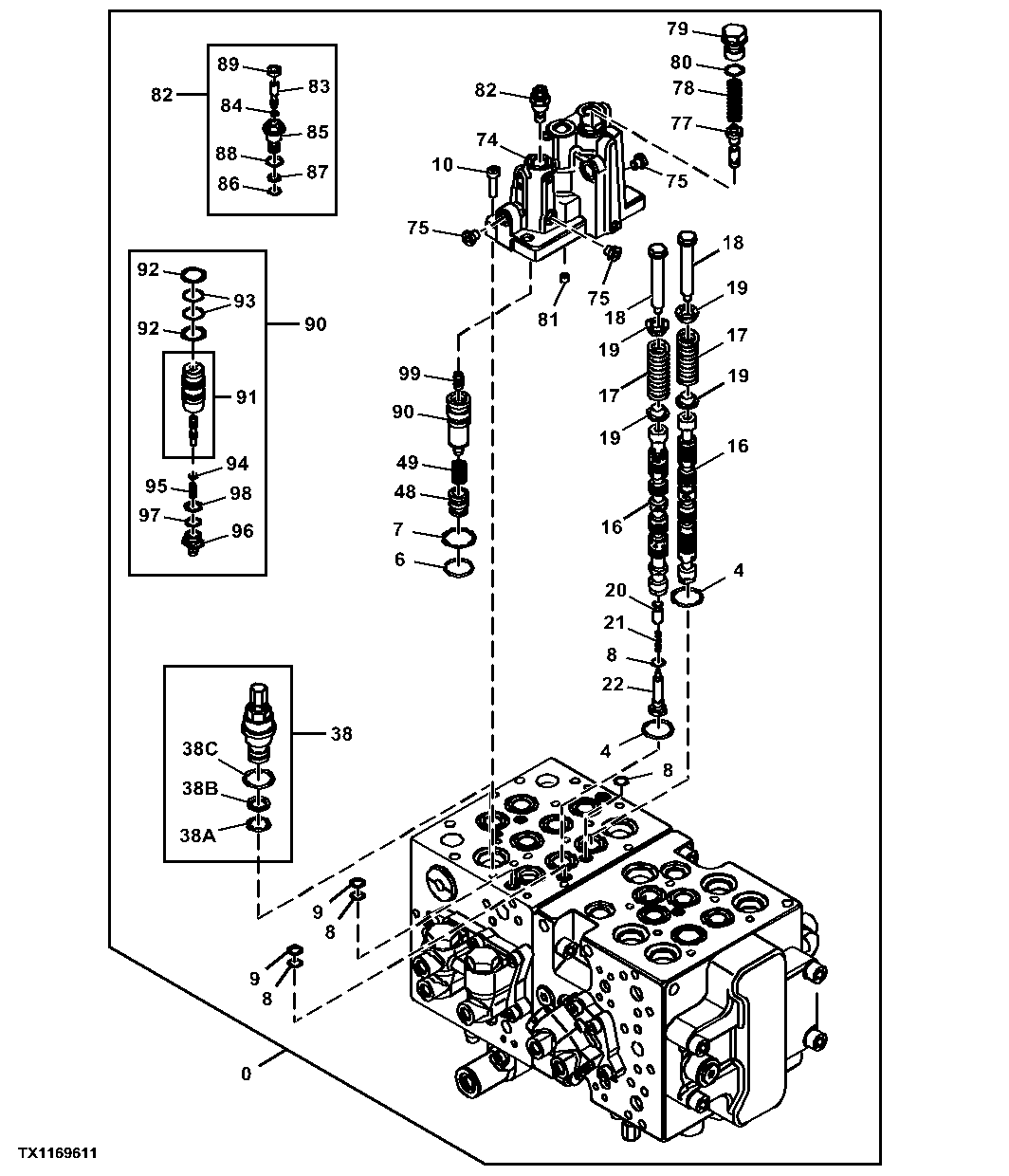 Control Valve Spools, 5-Spool Side, Side 2, One Piece Boom