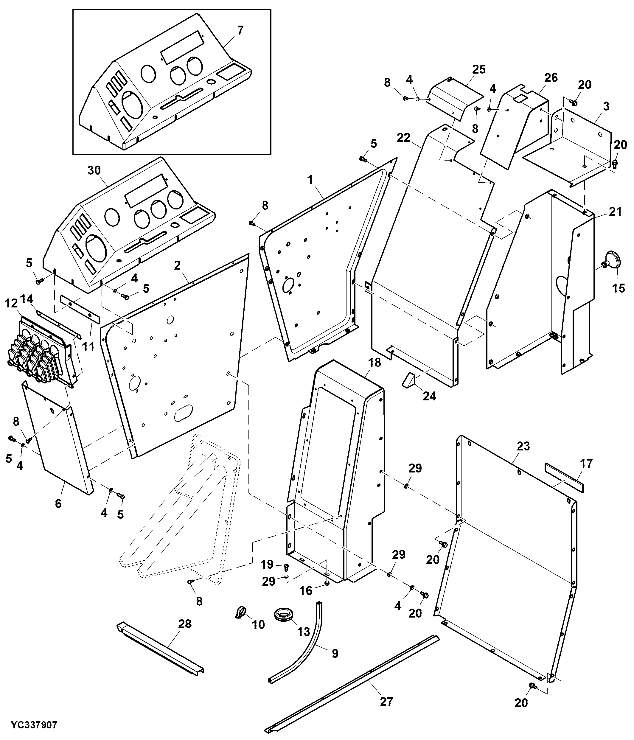Shift Console and Covers For Sealed Cab, RH, Hydro Drive (Optional)