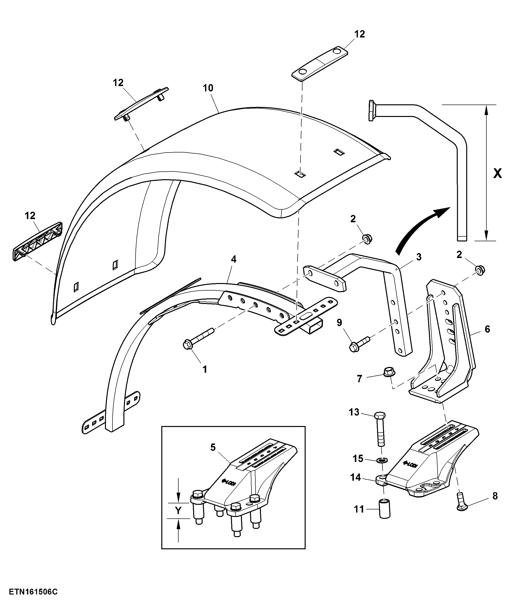 Front Fenders, Regular Support, 3 Piece MFWD Axle, Rigid, 370 mm Wide