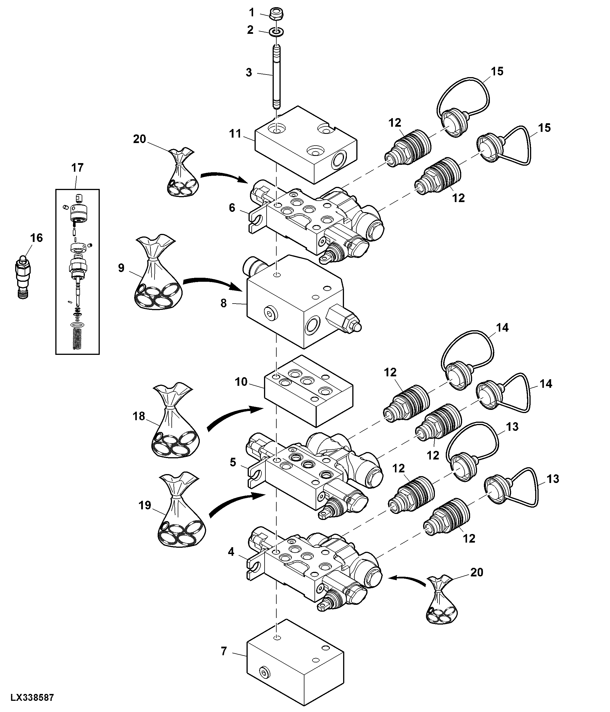 Three Double Acting SCVs, W/ Flow Divider, W/O Oil Spillage Tank