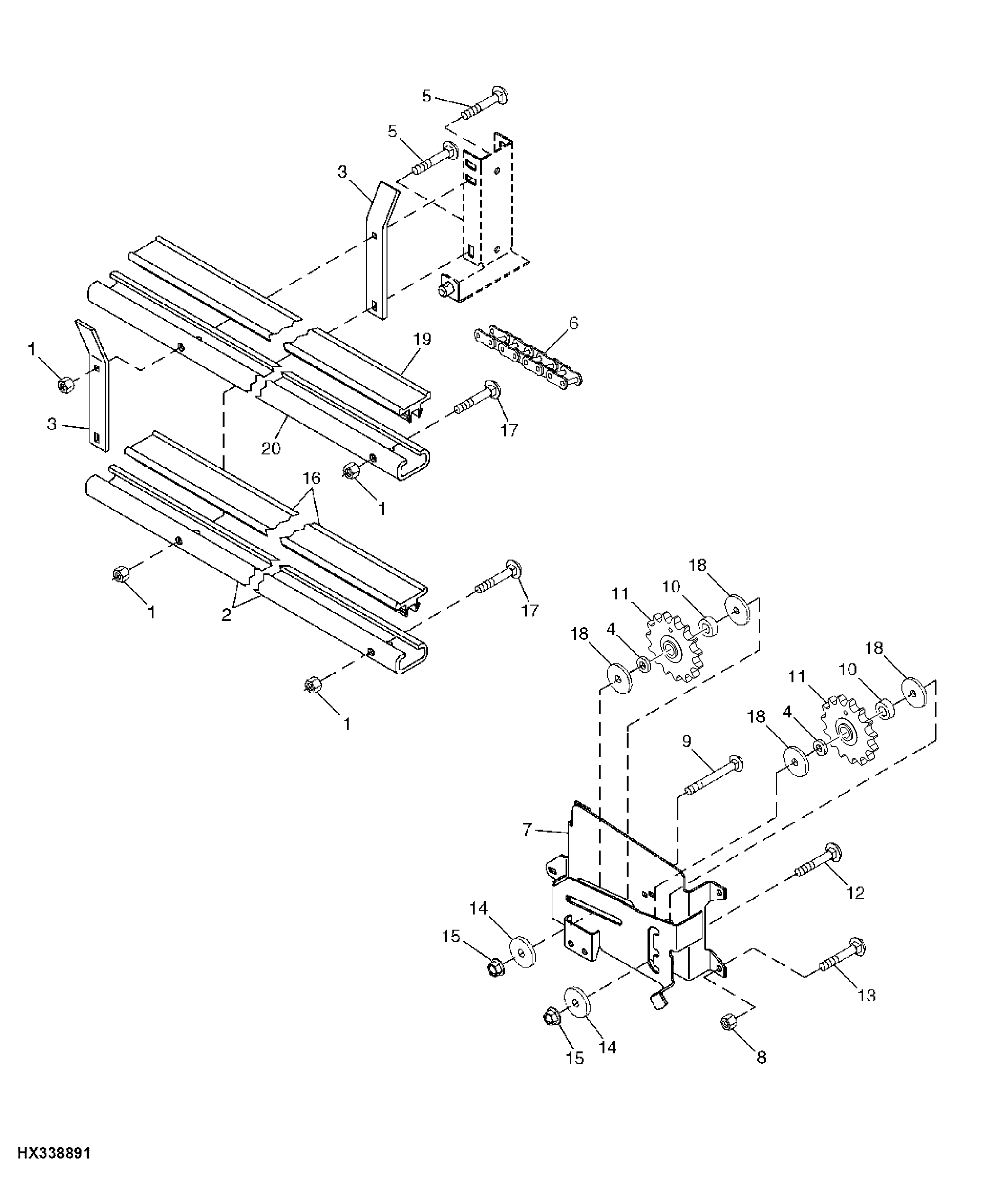 FEEDER CONVEYOR DRIVE CHAIN AND IDLER BRACKET