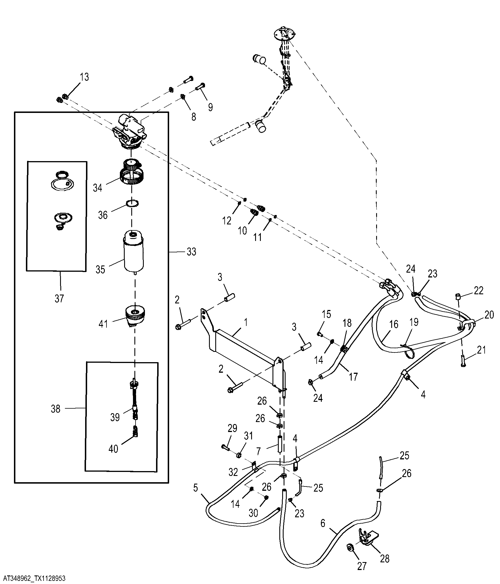 Fuel Tank Lines and Fuel Cooler (Engine 4045HT054, 4045HL287)