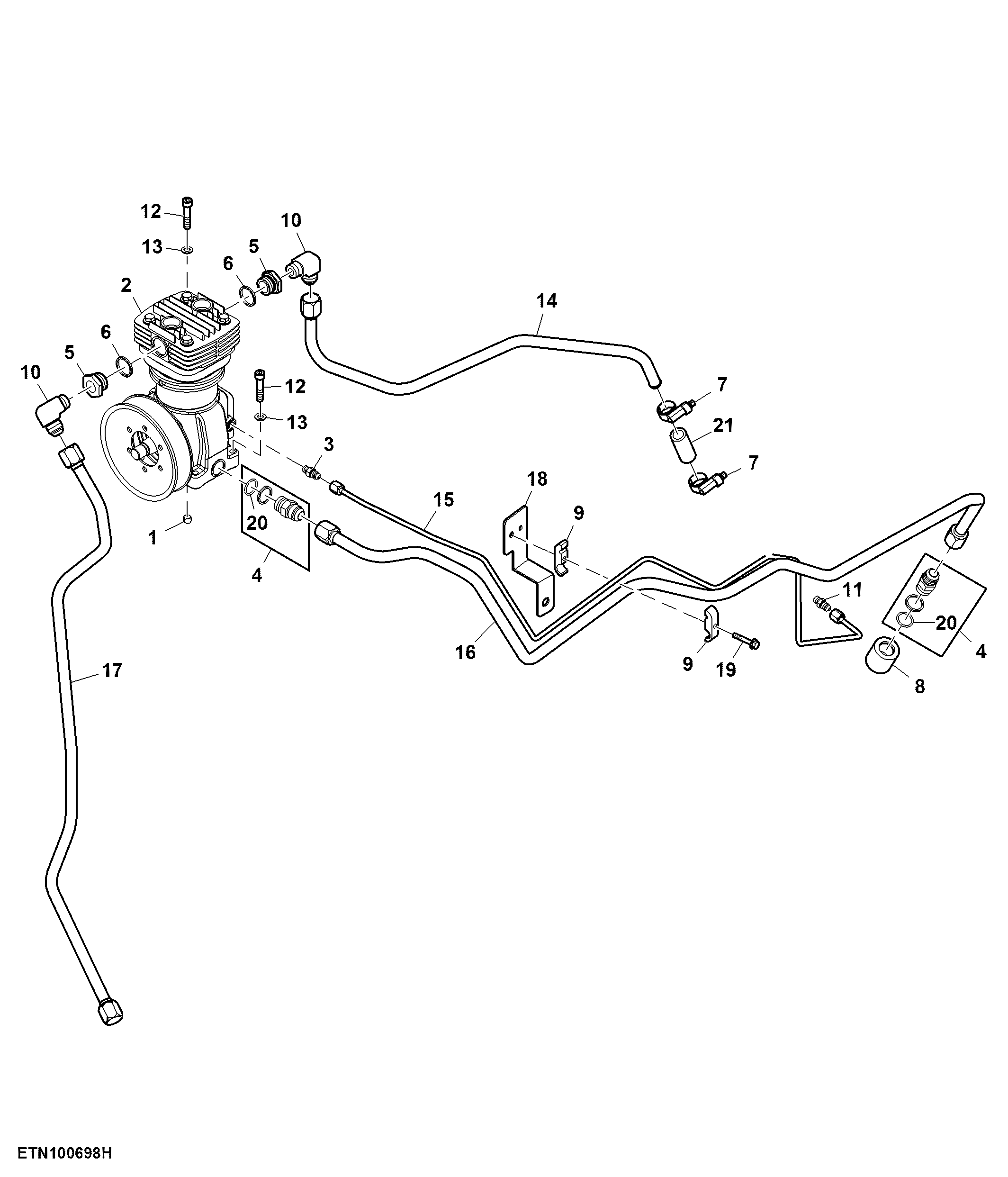 Compressor Lines, Pneumatic Trailer Brake, T2/ T3 Engines ( - 130000)