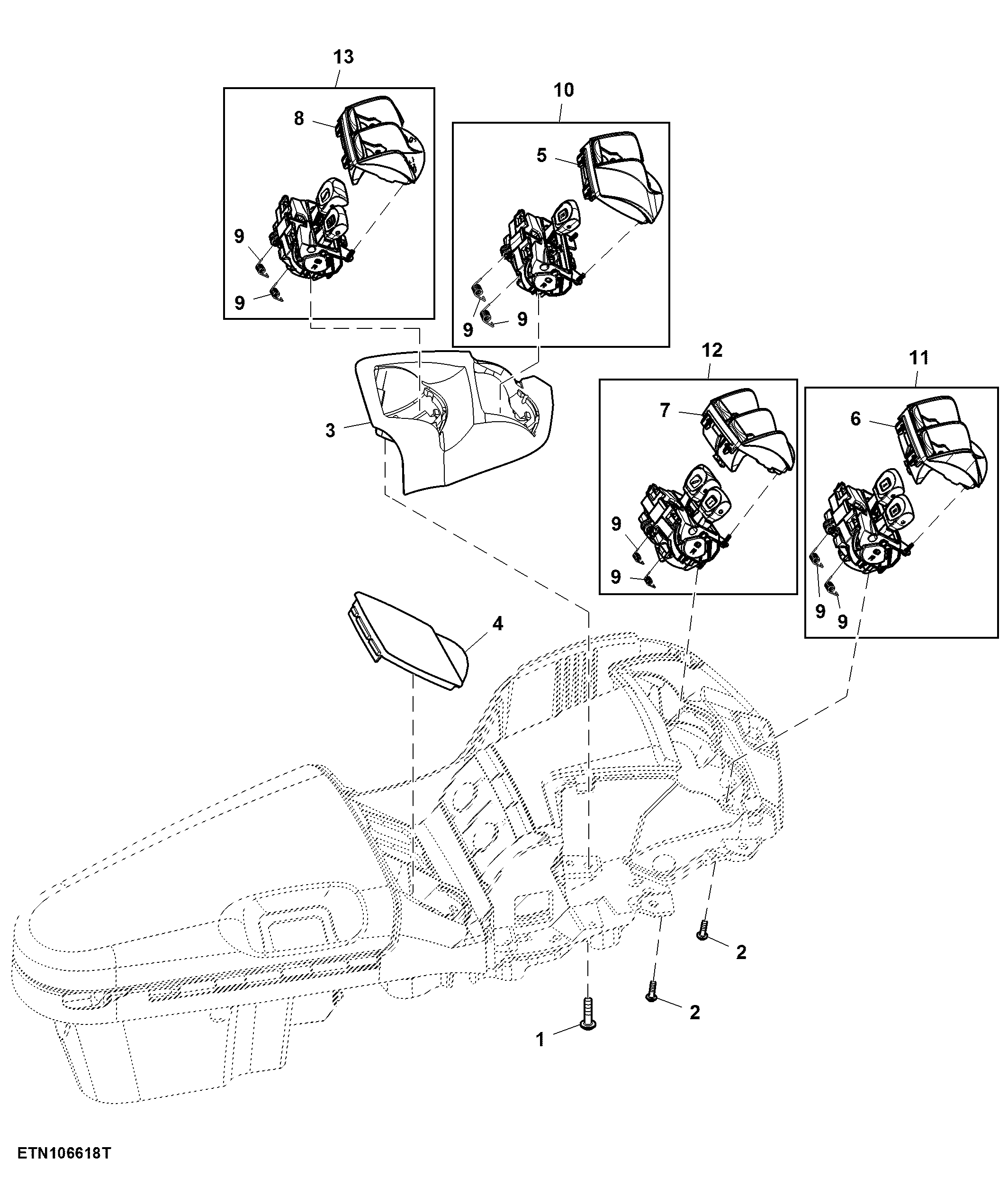 Control, Rear Hitch, 4 Rear SCV and 1 Mid Stack SCV, W/O Joystick, W/ Front Hitch, CommandARM™
