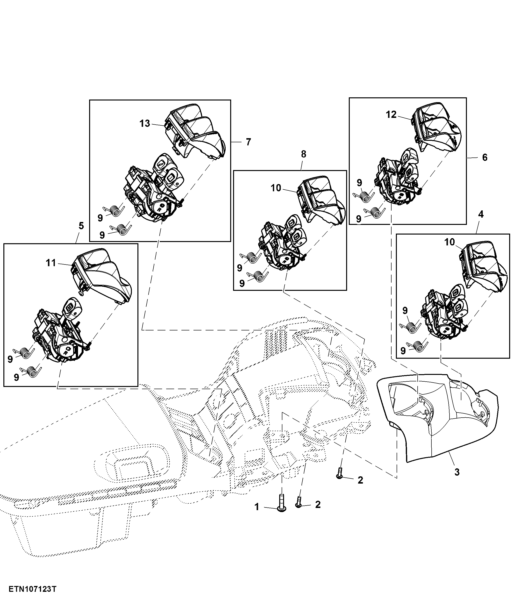 Control, Rear Hitch, 5 Rear SCV and 2 Mid Stack SCV, W/O Joystick, W/ Front Hitch, CommandARM™