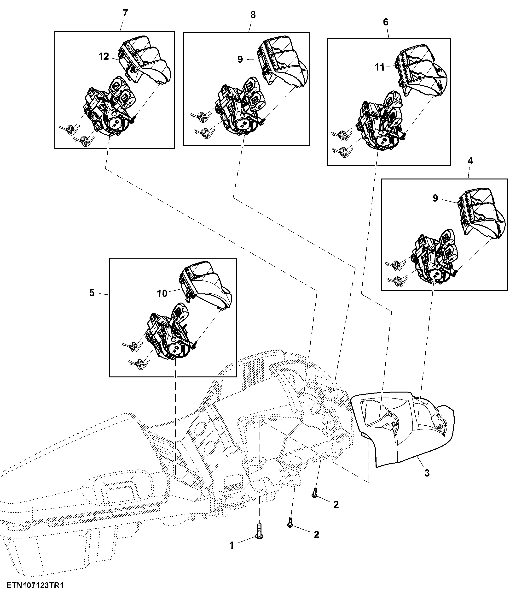 Control, Rear Hitch, 5 Rear SCV and 2 Mid Stack SCV, W/O Joystick, W/ Front Hitch, CommandARM™