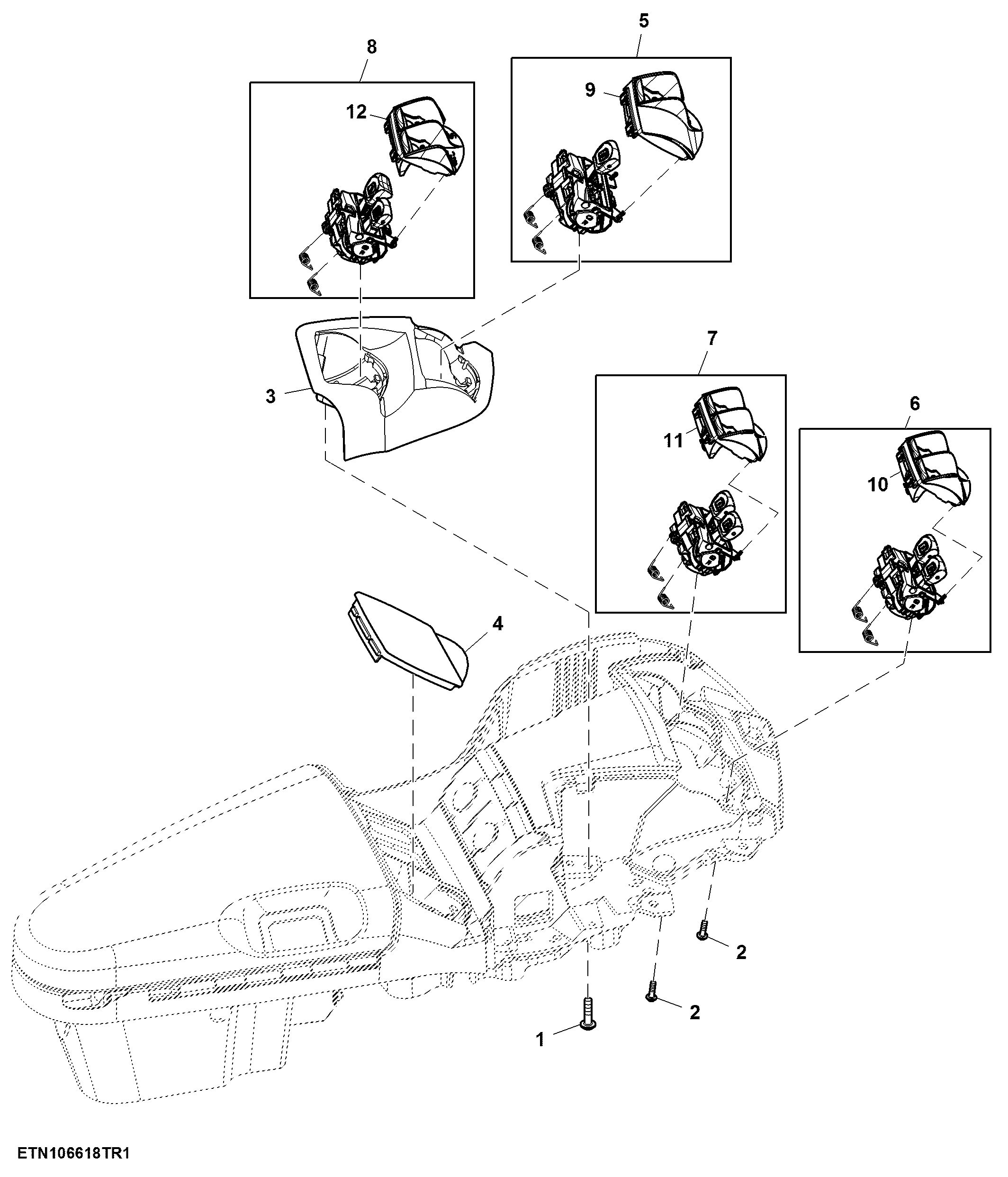 Control, Rear Hitch, 4 Rear SCV and 1 Mid Stack SCV, W/O Joystick, W/ Front Hitch, CommandARM™