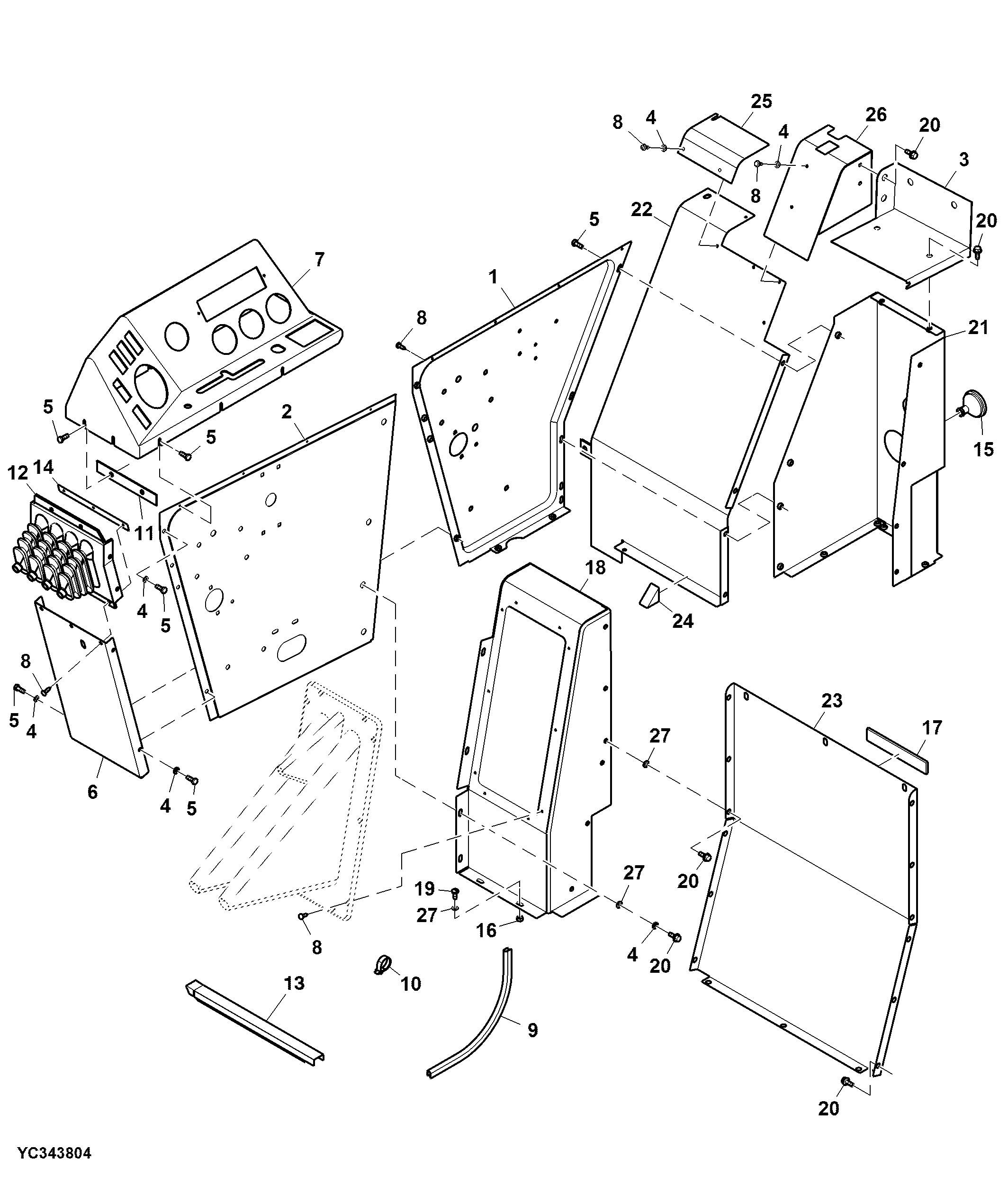 Shift Console and Covers For Sealed Cab, RH, Hydro Drive (Optional)