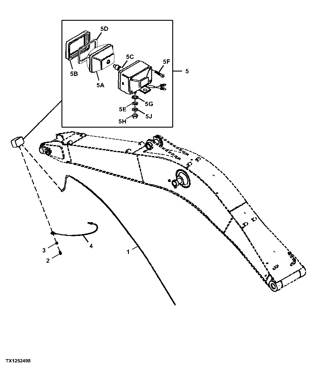 Boom Work Light and Power Wiring Harness, Left