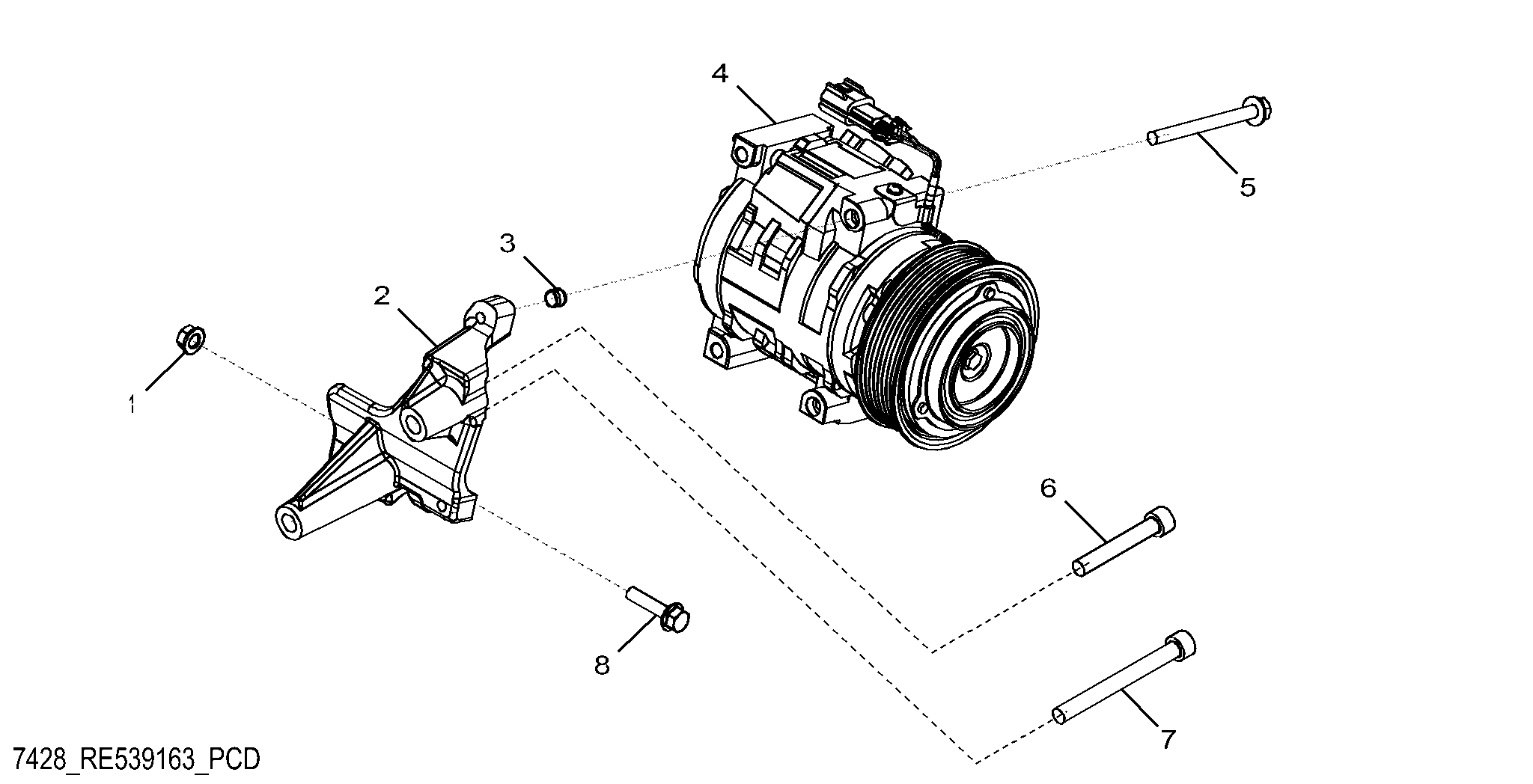 7428 Air Conditioning Compressor and Mounting Hardware