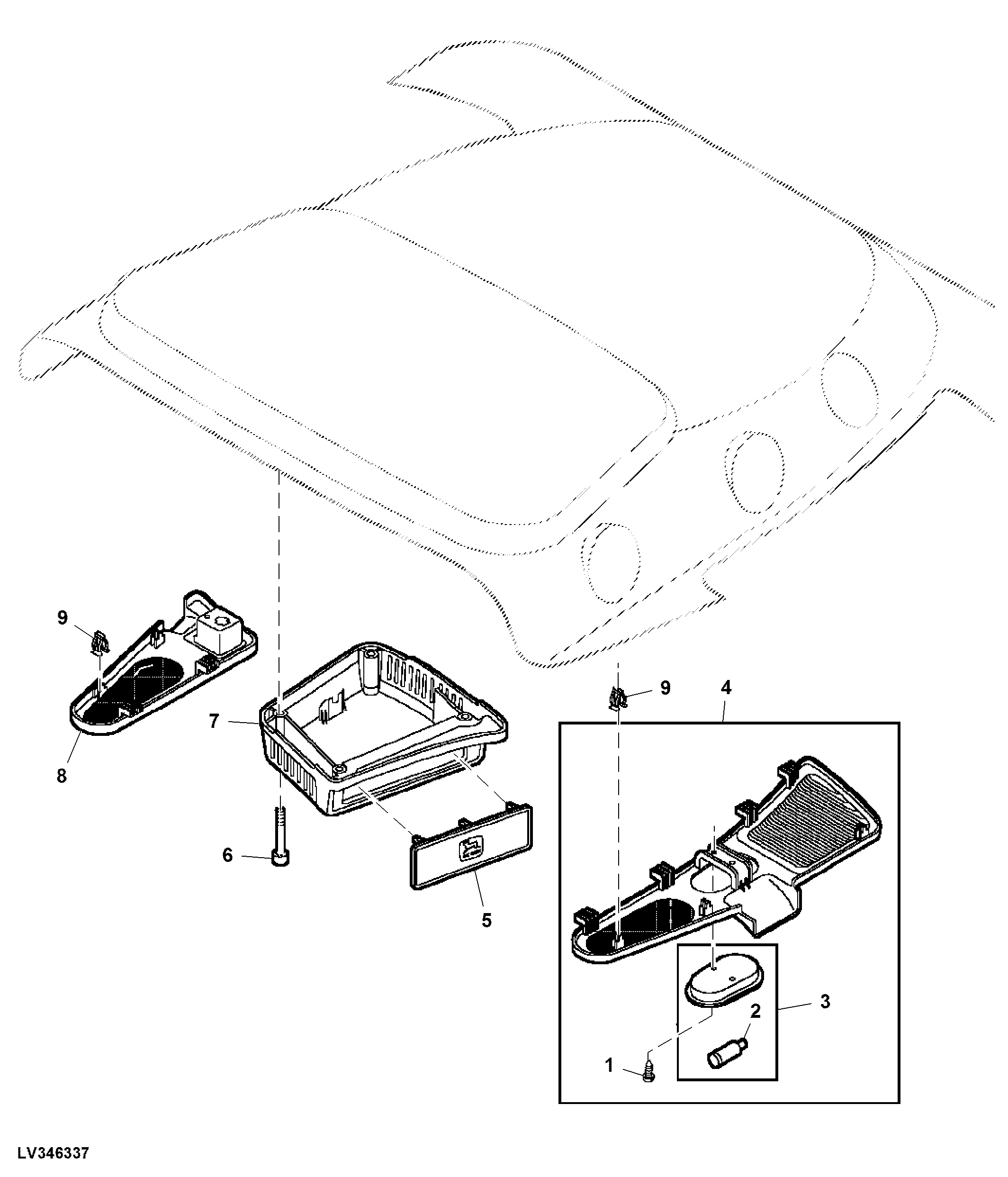 Radio / Storage Compartment / Recirculation Grilles / Courtesy Lights (420001 - )