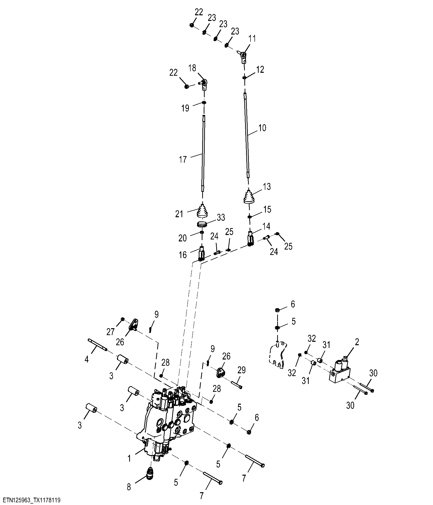 Loader Valve Linkage, Fifth Function with Electrohydraulic Auxiliary