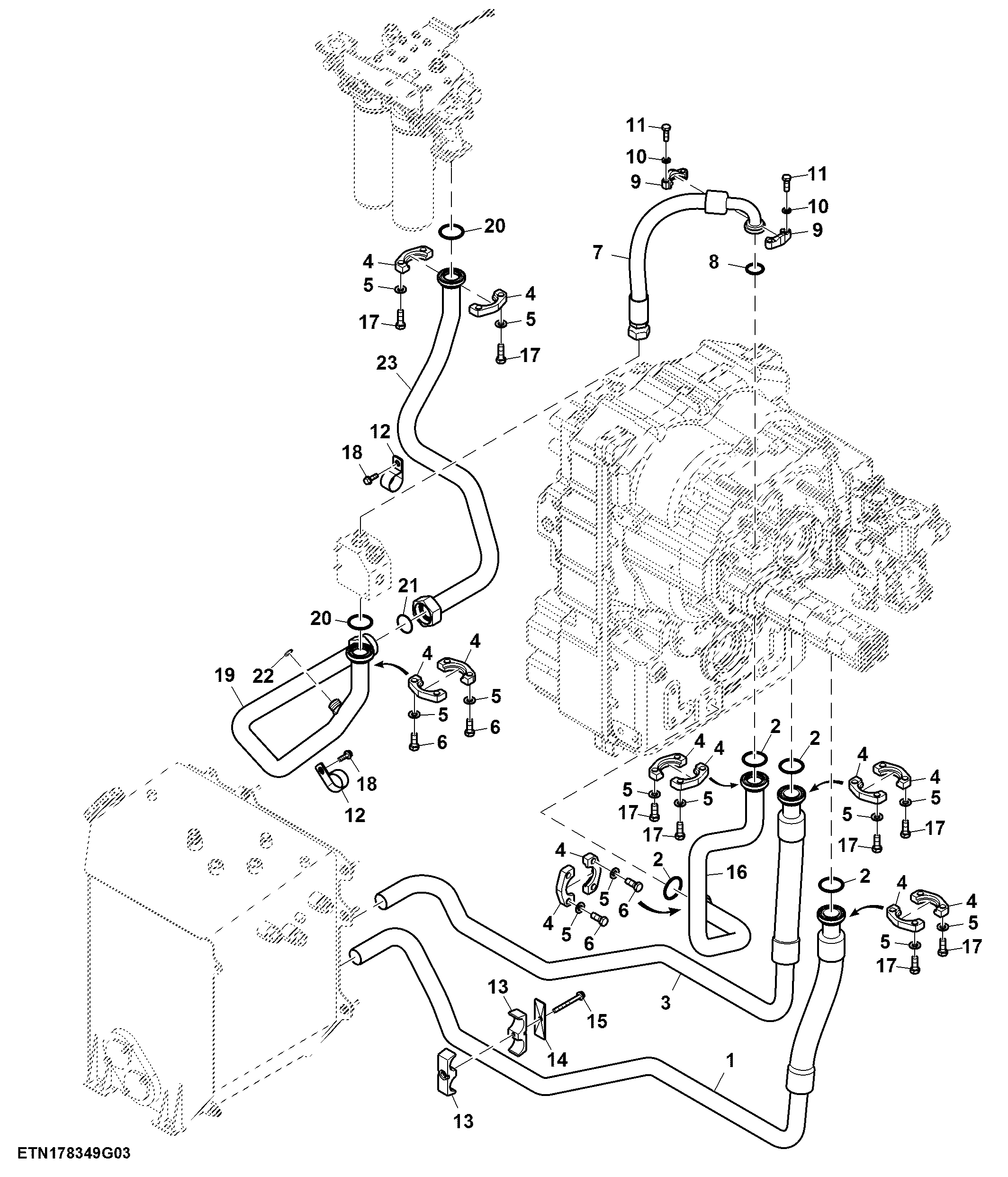 Hydraulic Lines, Standard Flow, W/ PTO, Double Reduction Axle (3/3)
