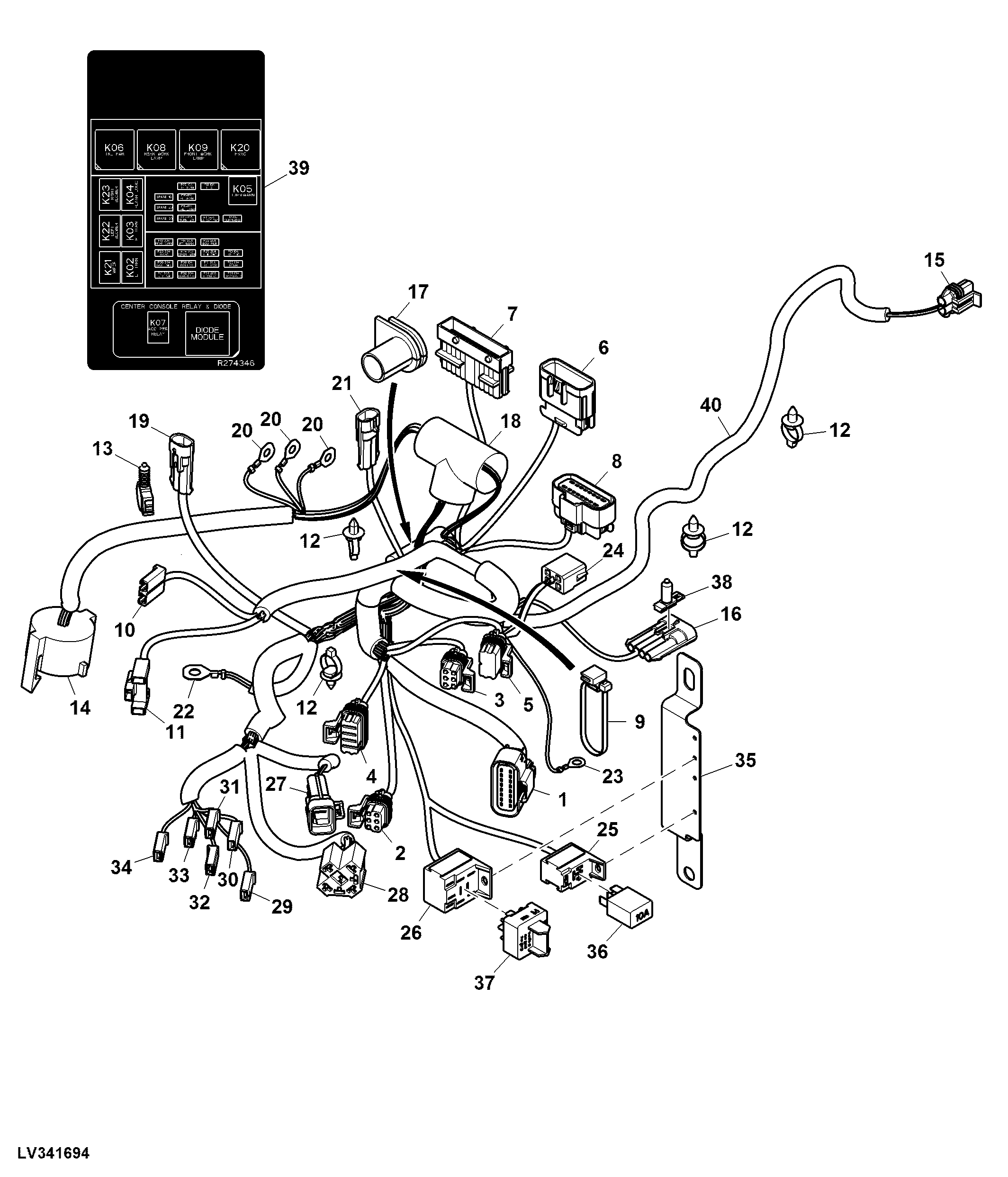 Front Console Wiring Harness, Cab, SyncShuttle™ Transmission (347000 - )