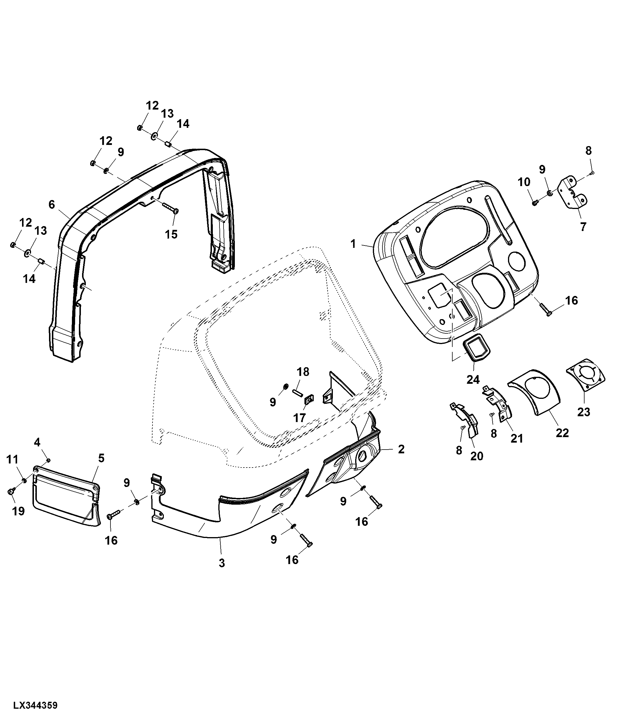 Dashboard Cowl, Electrohydraulic Reverser, Cab