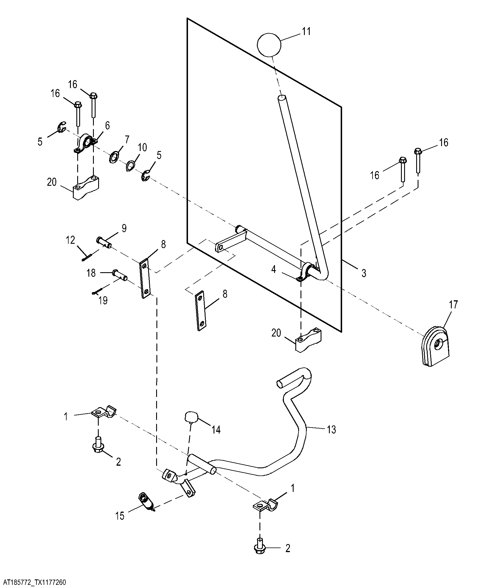 Backhoe Boom Lock Control Lever and Linkage, Manual