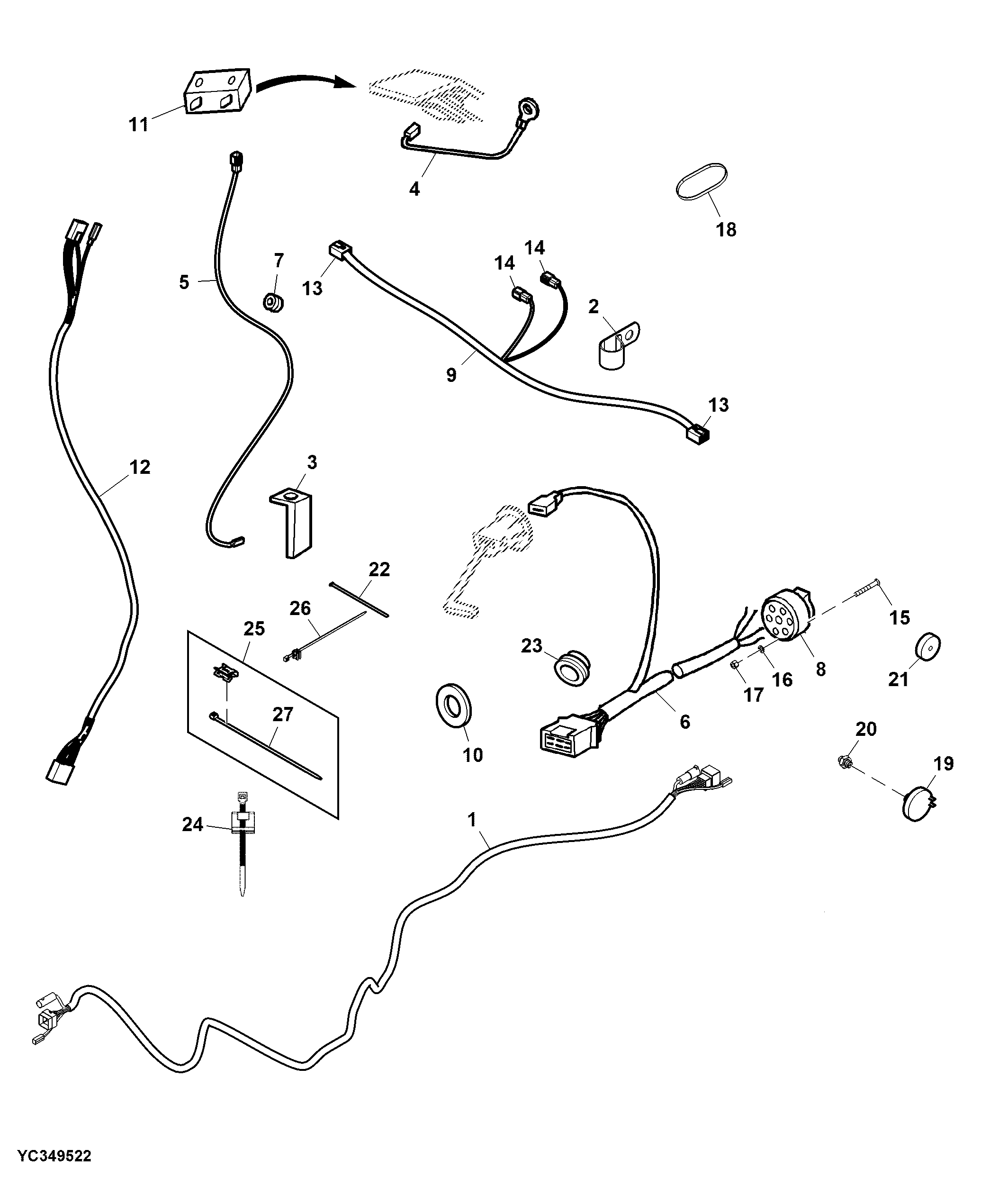 Tail Light and Grain Tank Wiring Harness, Hydro Drive (Optional)
