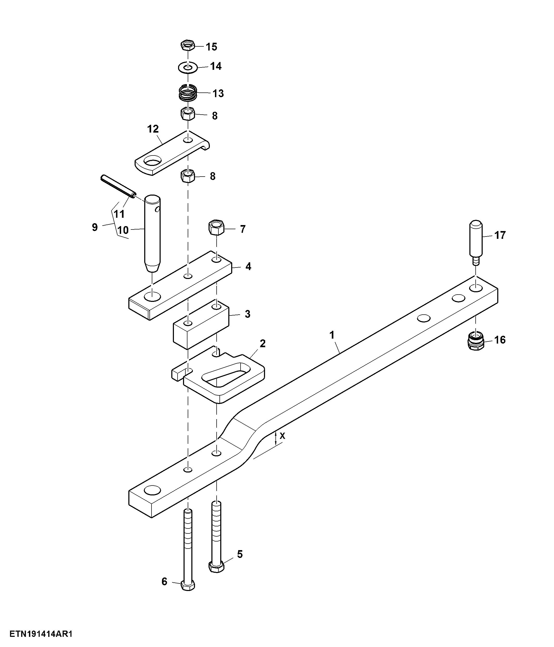 Drawbar, W/ Hammer Strap, W/ Chainlink, W/ 38 mm Bending Offset, Category 2