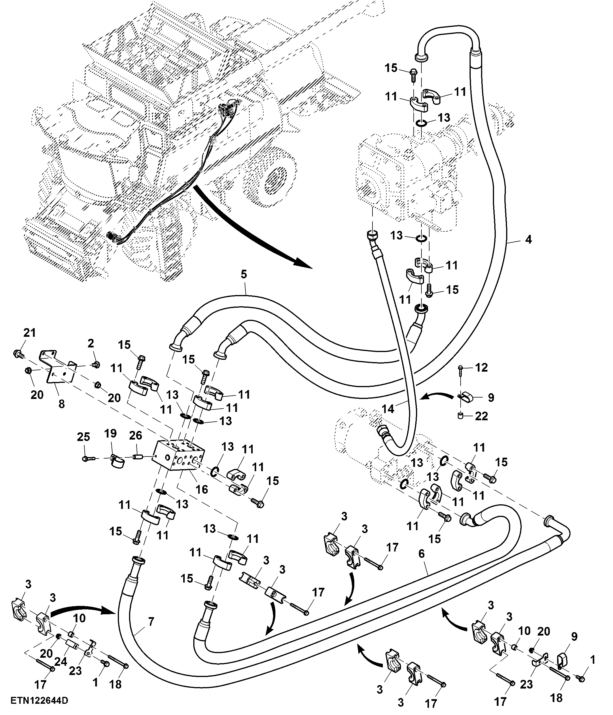 Hydrostatic Drive Hoses, Push Button Shift Transmission, 4WD