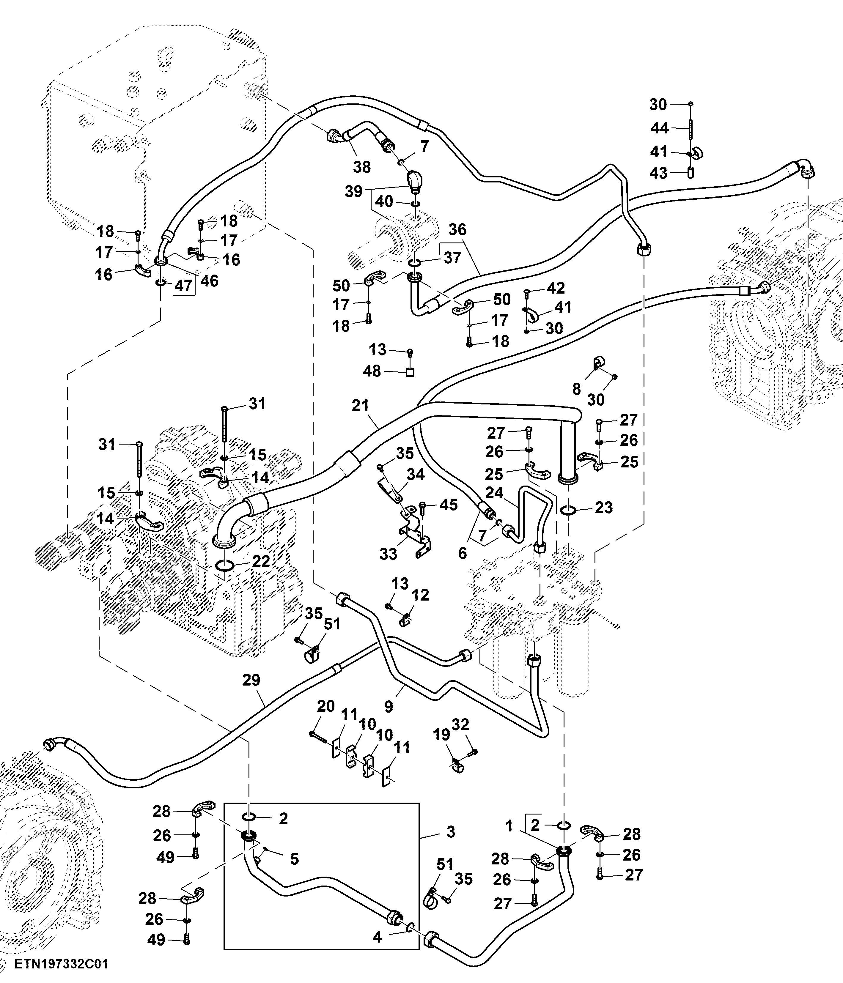 Hydraulic Lines, High Flow, Double Reduction Axle (For Scraper) (1/3) (805528 - 807783)