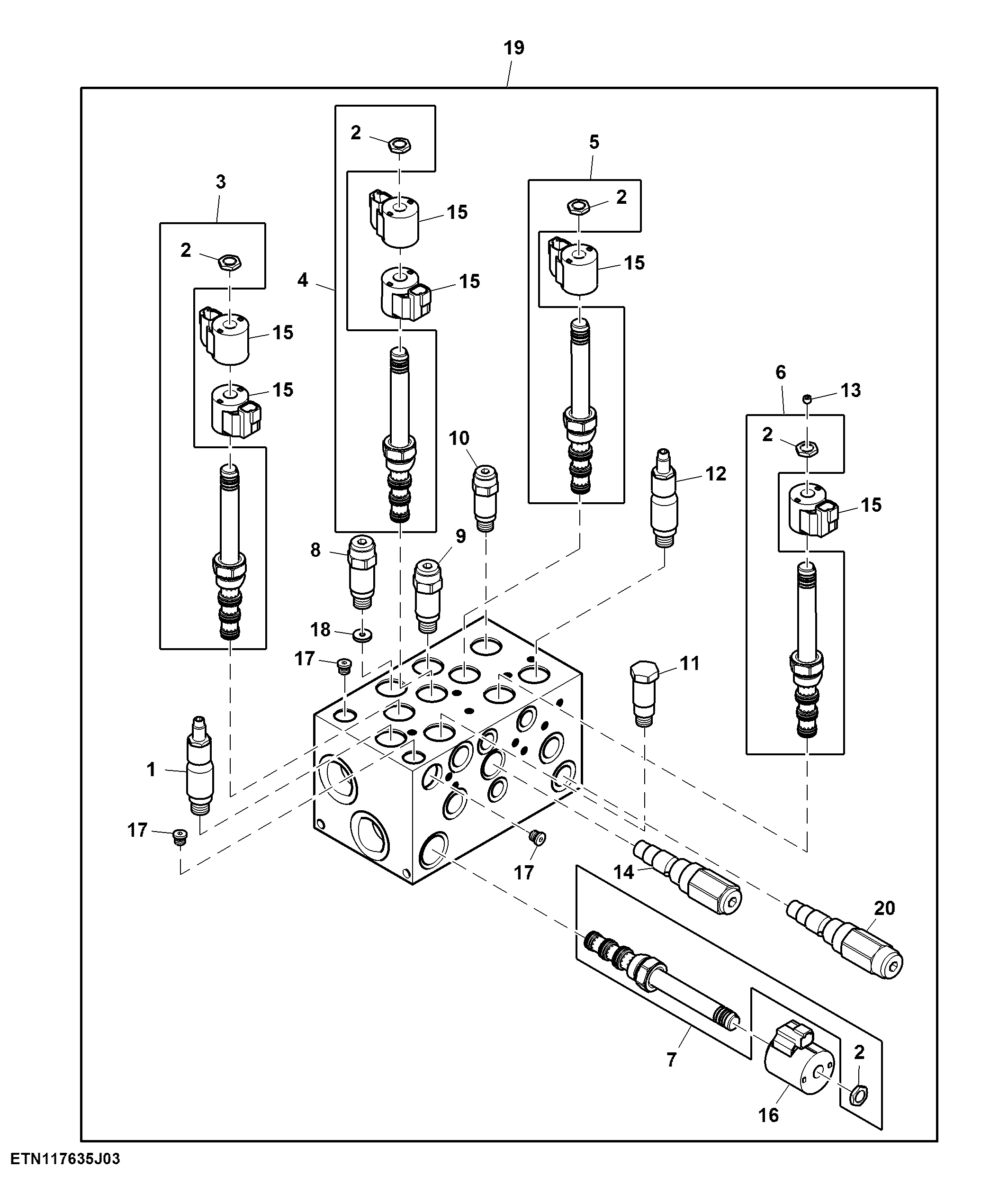 Cylinder Function Control Valve, Hood, Topper and Elevator, Secondary ( - 181124)