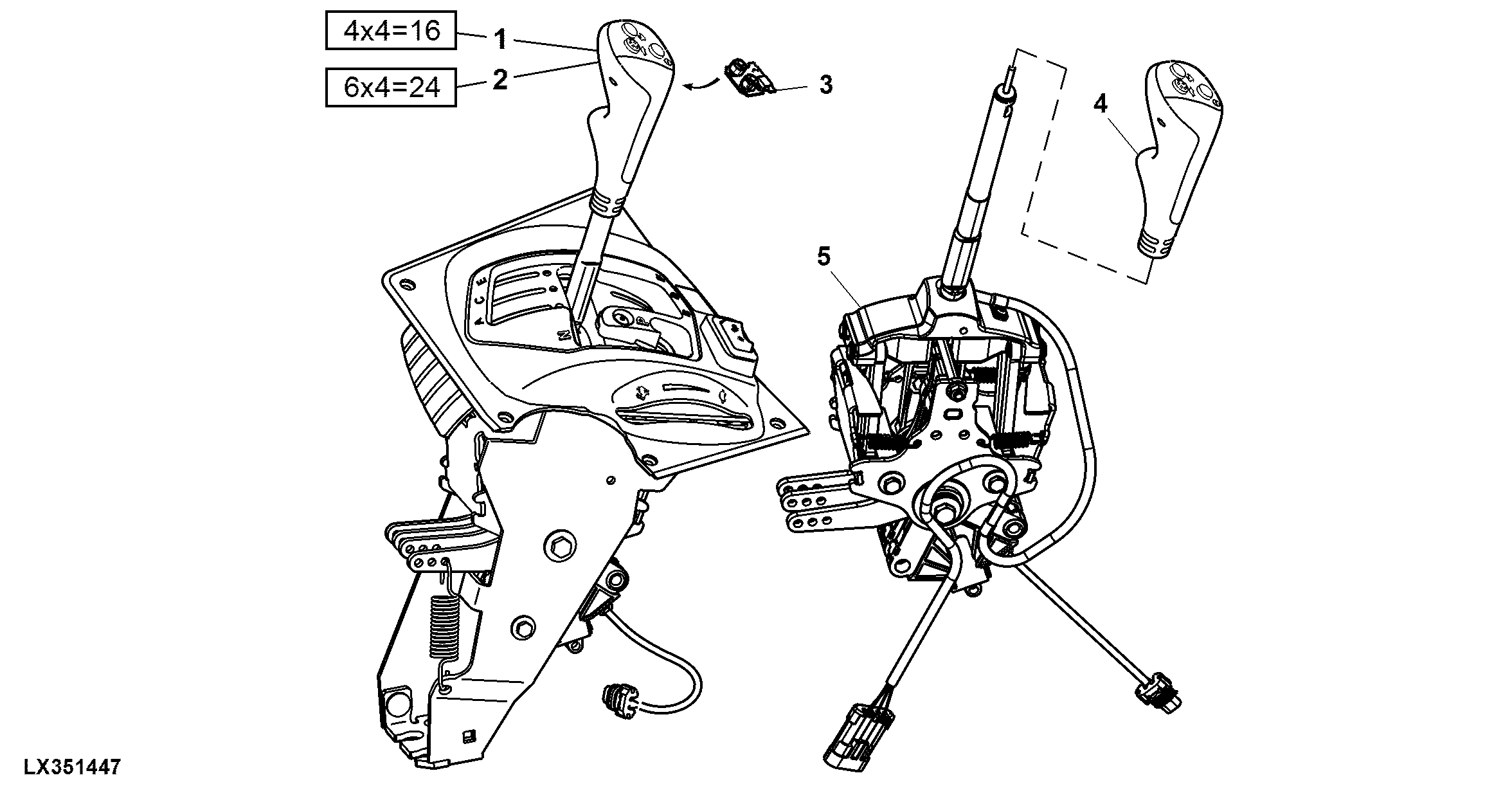 RANGE SHIFT COMPONENTS (WITH SWING-ASIDE MULTI-FUNCTION LEVER MOUNTED ON SHIFT CONSOLE