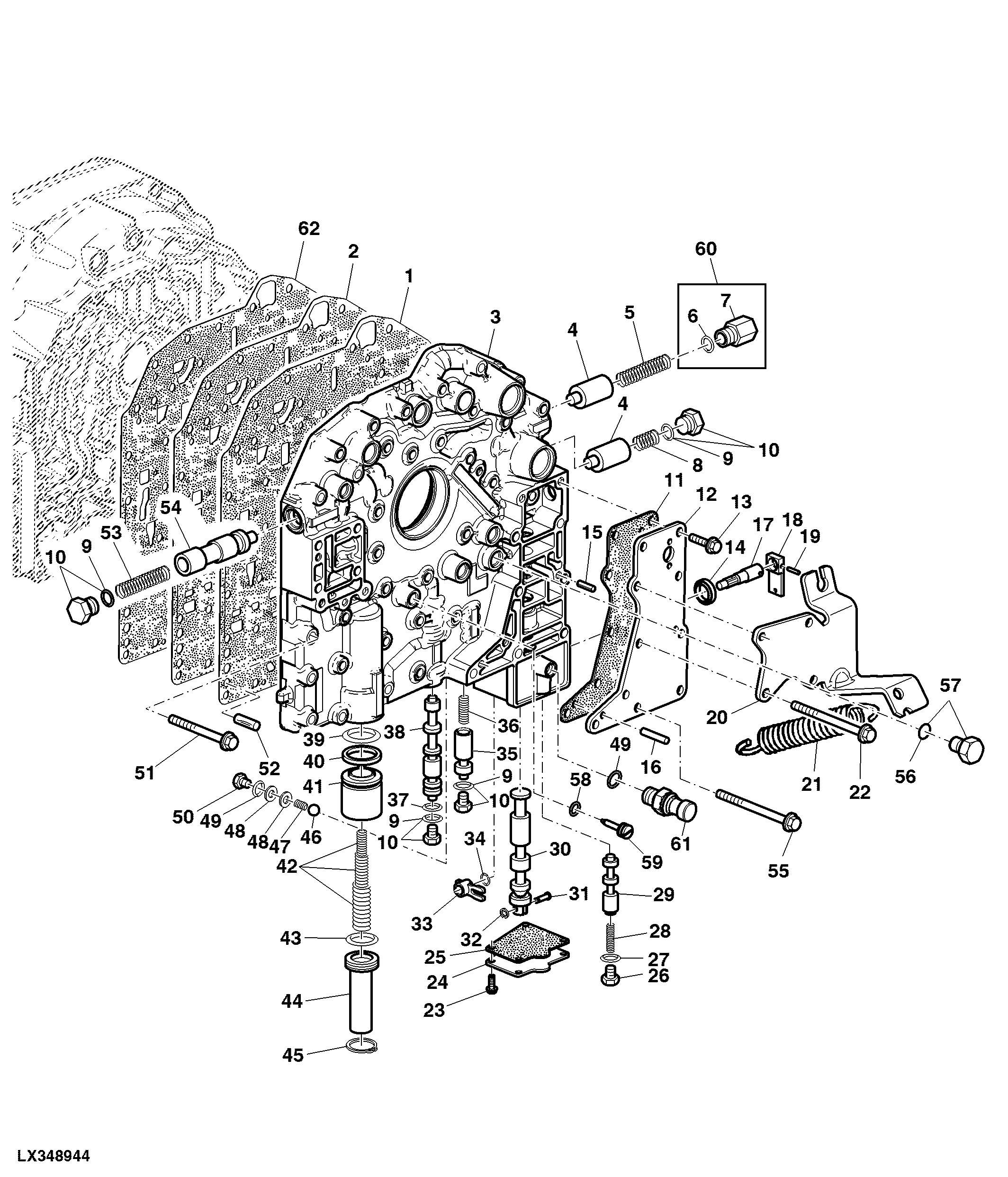 FRONT COVER AND VALVES (WITH MECHANICAL REVERSER CONTROL)