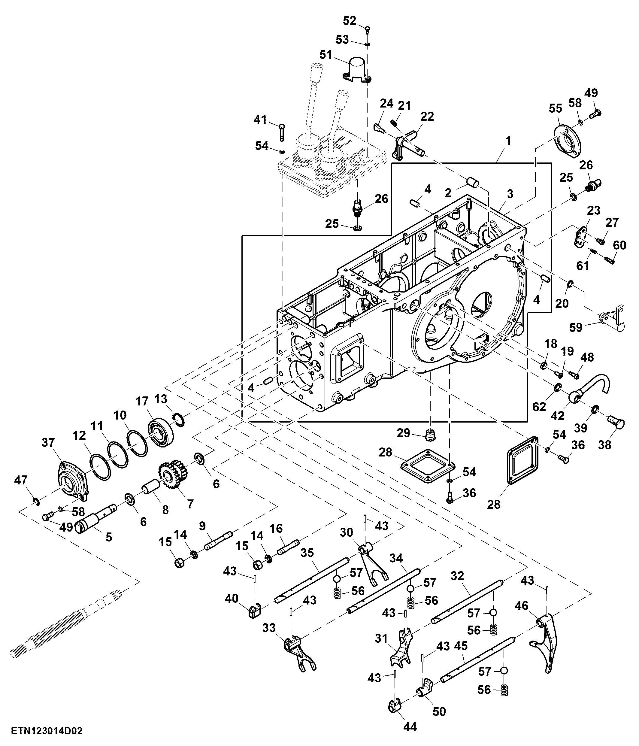 Transmission Housing and Shifter Control, MFWD, W/ Differential Lock