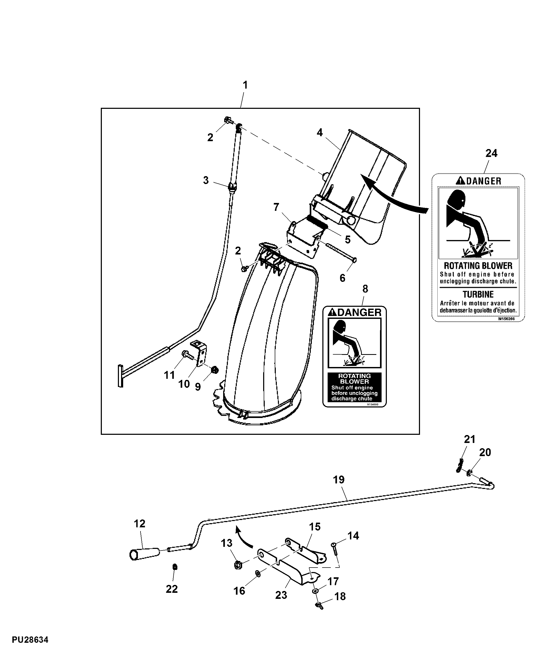 Chute and Deflector Control, Snowblower, 44 inch