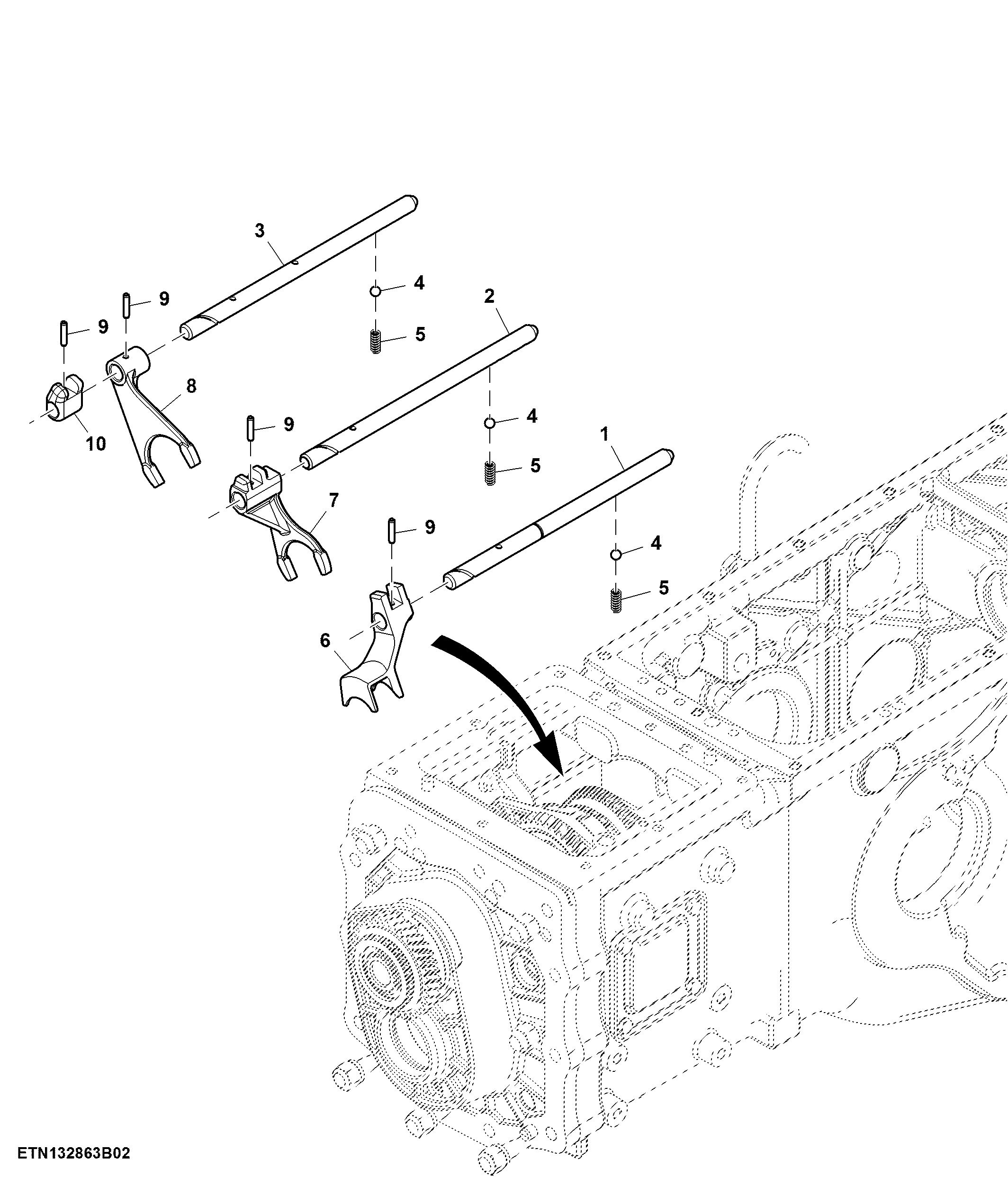 Fork and Shifter Assembly, Gear Shift, 8X2 Transmission