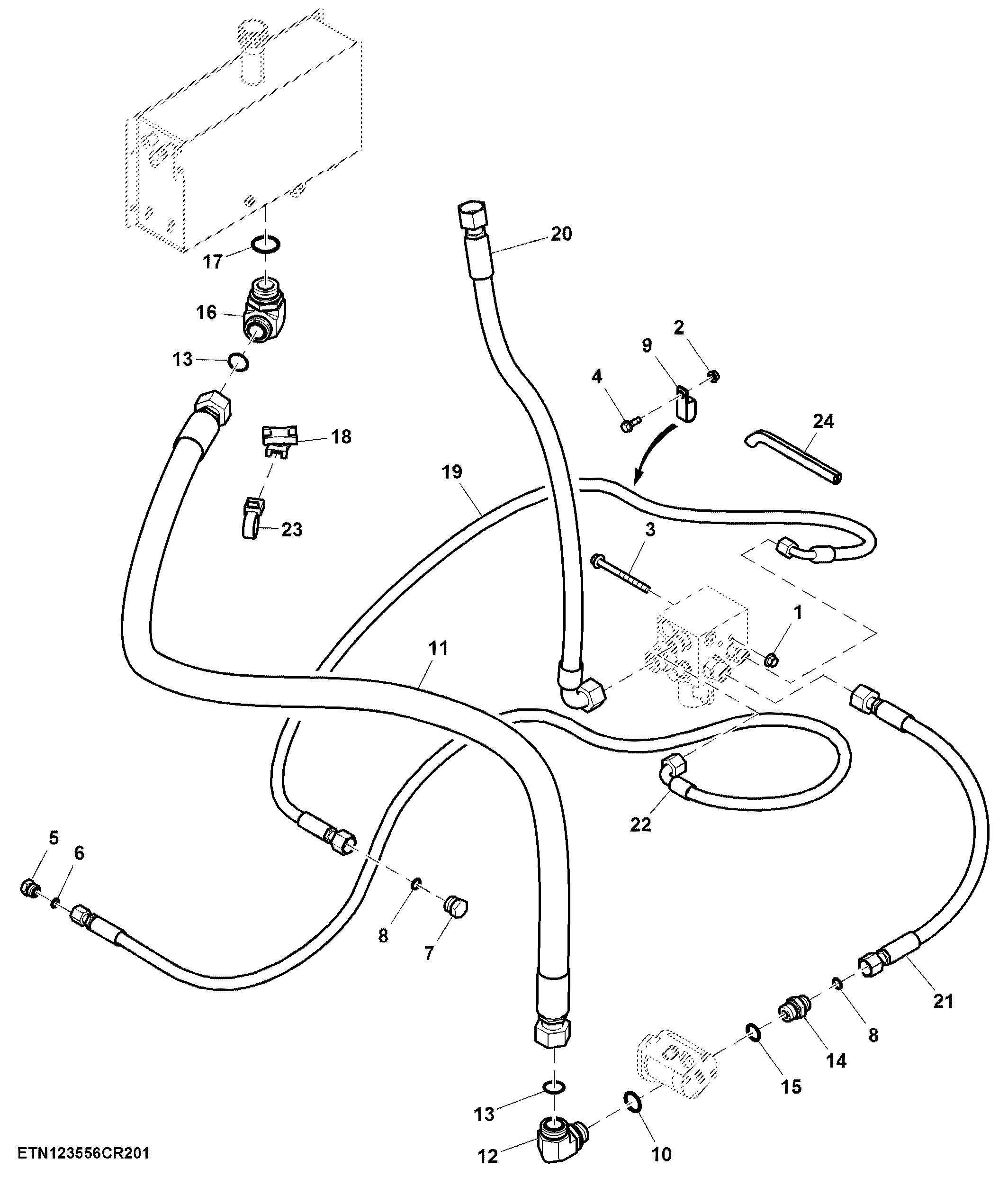 Straw Spreader Hydraulic Hoses, Single Flow