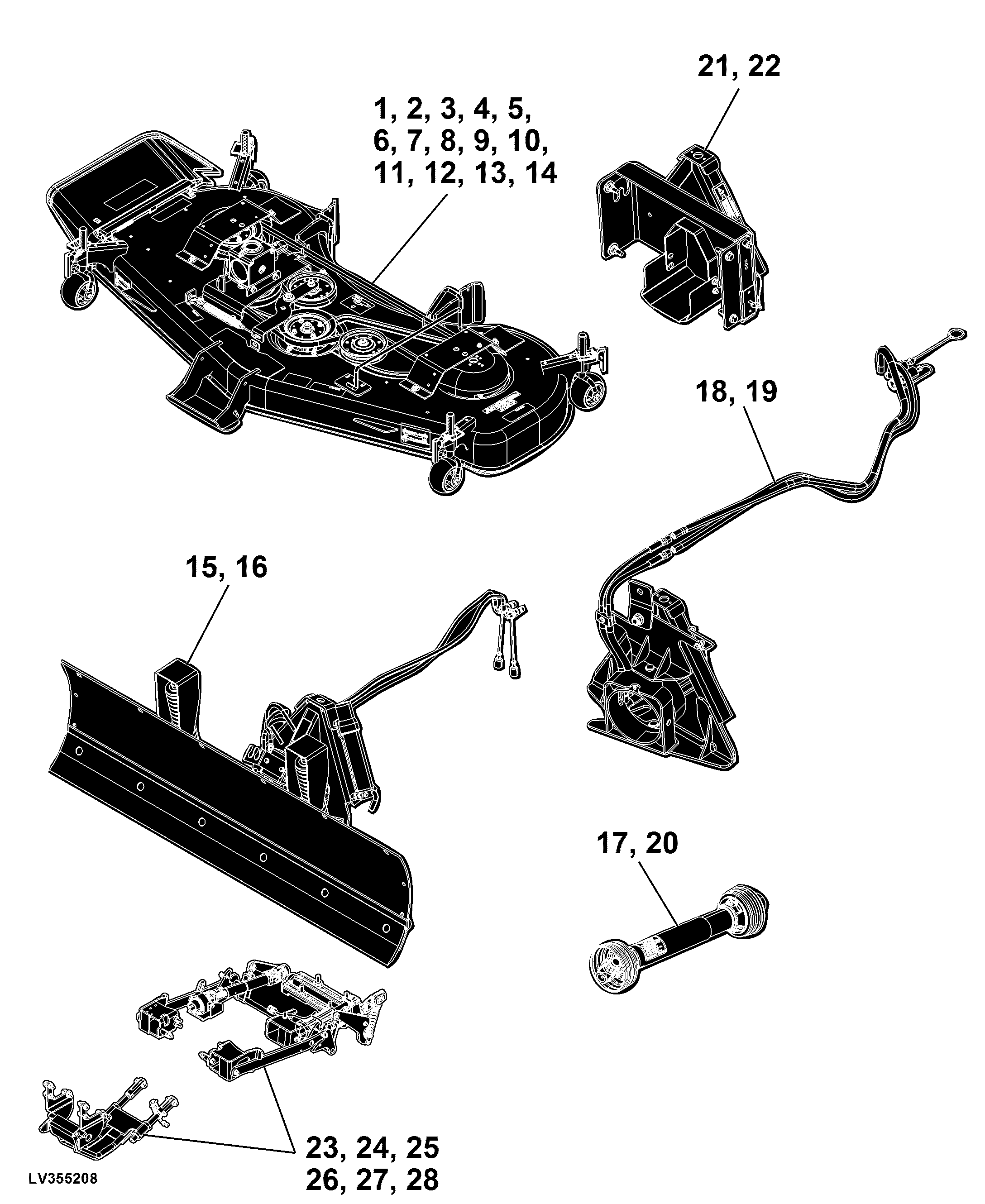 85 Mower Deck, Front Blade, Broom and Snow Blower