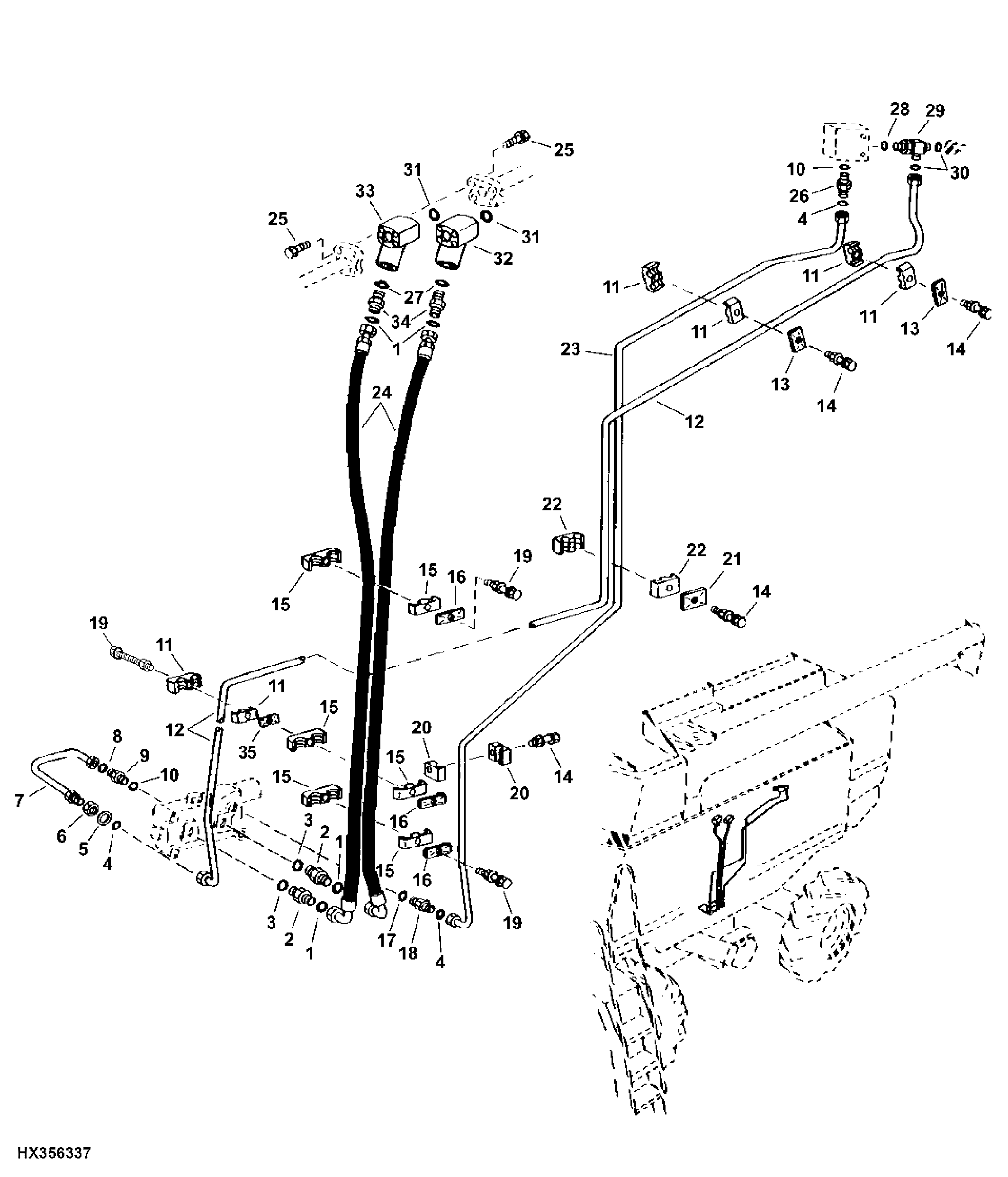 Four-Wheel Drive Hydraulic Lines and Hoses, LH Side