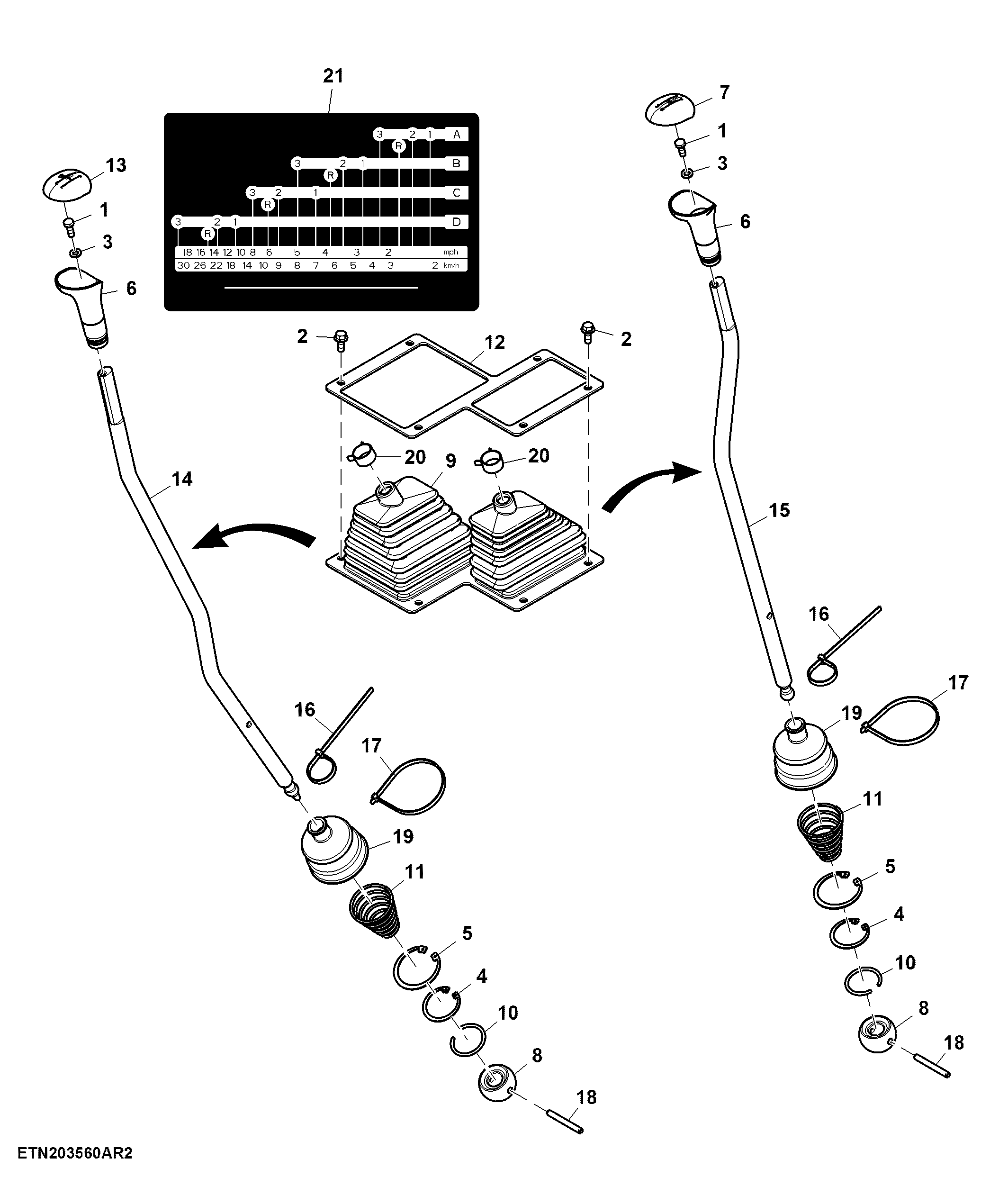 Gearshift and Range Shift Lever, 12X4 Transmission
