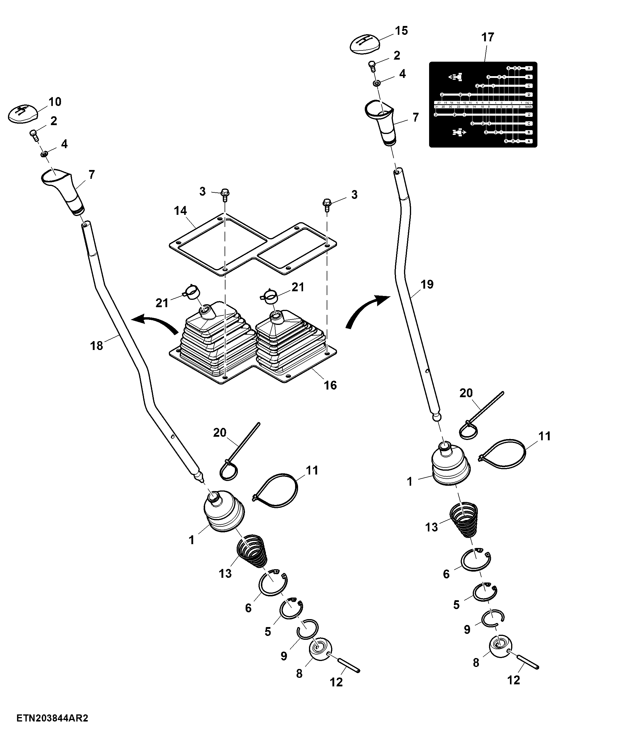 Gearshift and Range Shift Lever, 12X12 Transmission