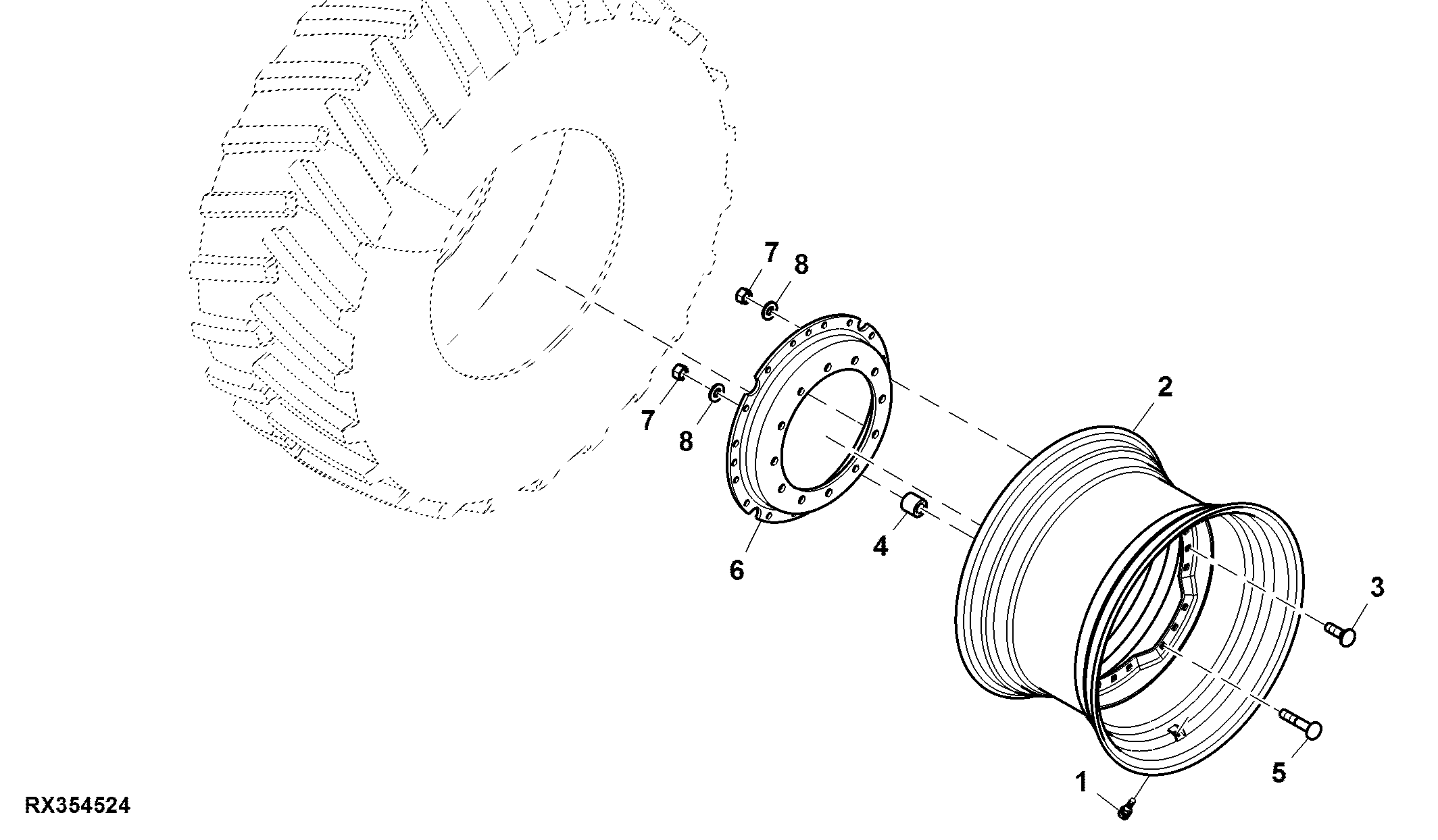 Front Wheel, 8 Position, Group 43 Tires, RH Illustrated