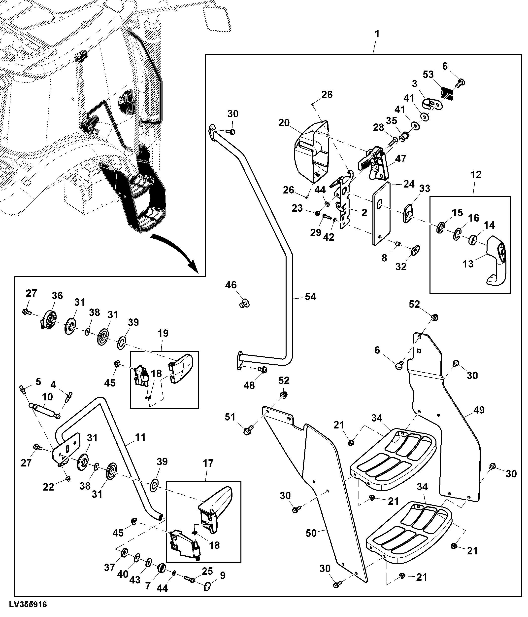 Step and Door Handle W/ Lock, RH, Attachment