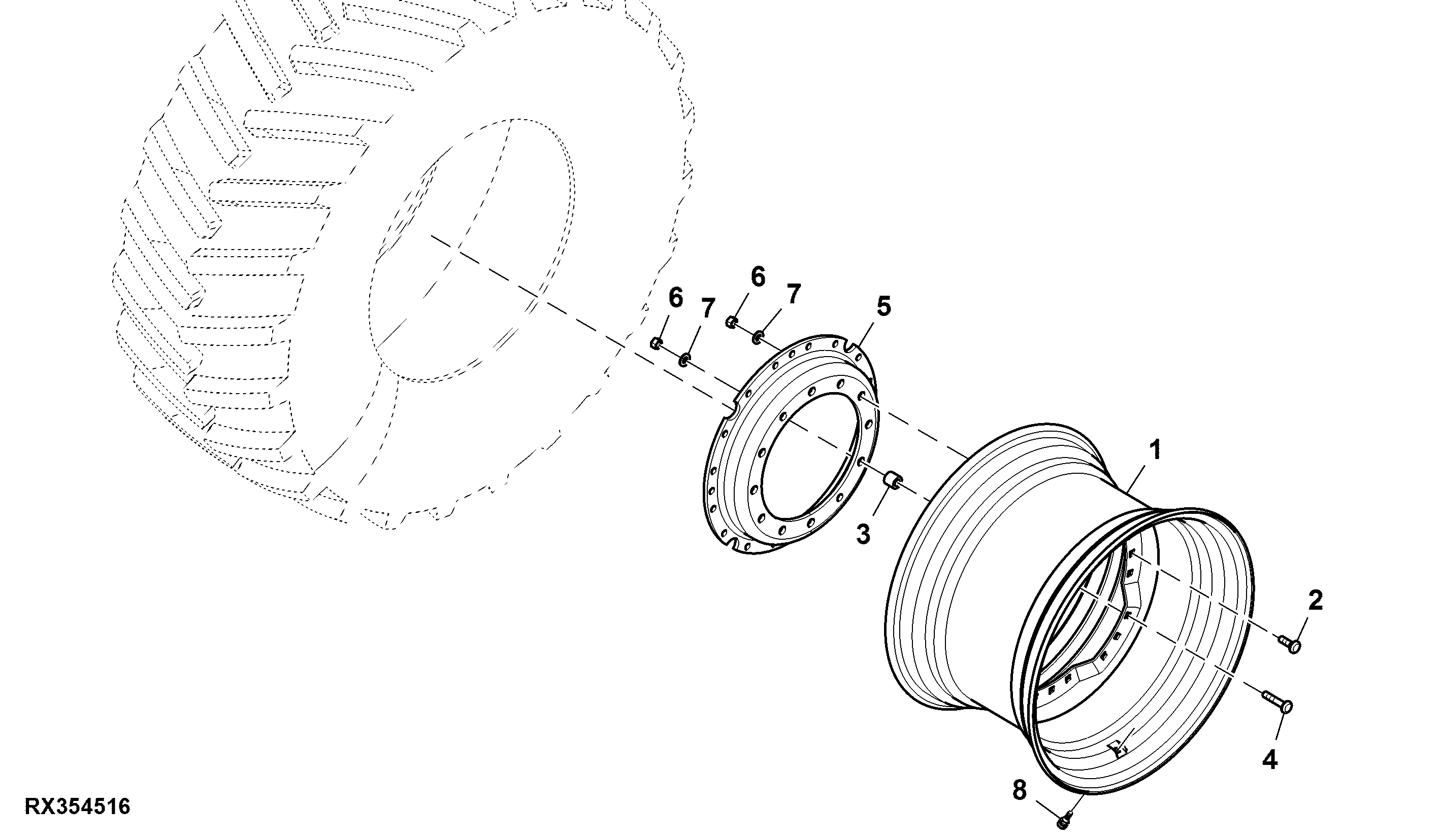 Front Wheels, 8 Position, Group 44 Tires, LH Illustrated