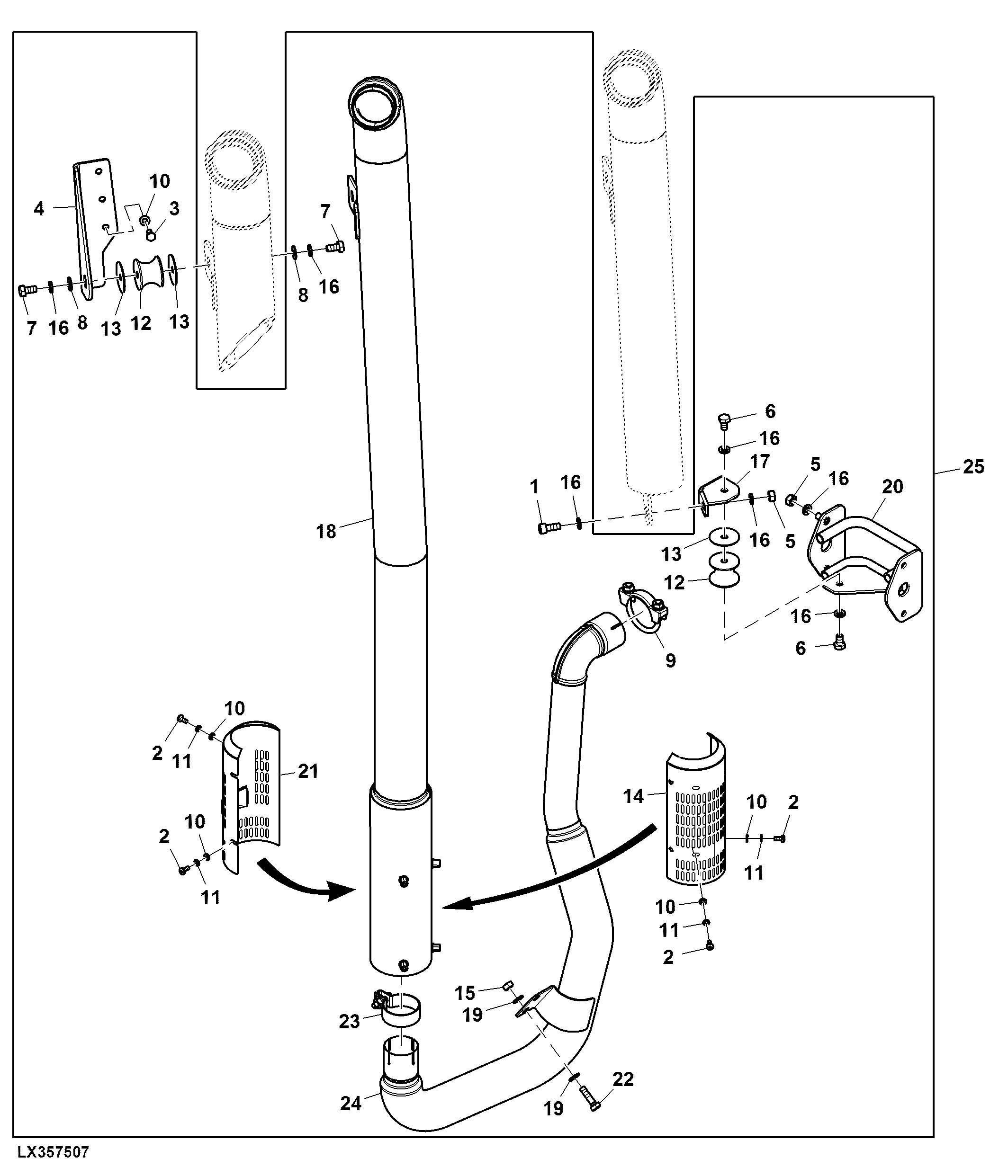 Exhaust System, Vertical, A Post, CAB (x00025 - )