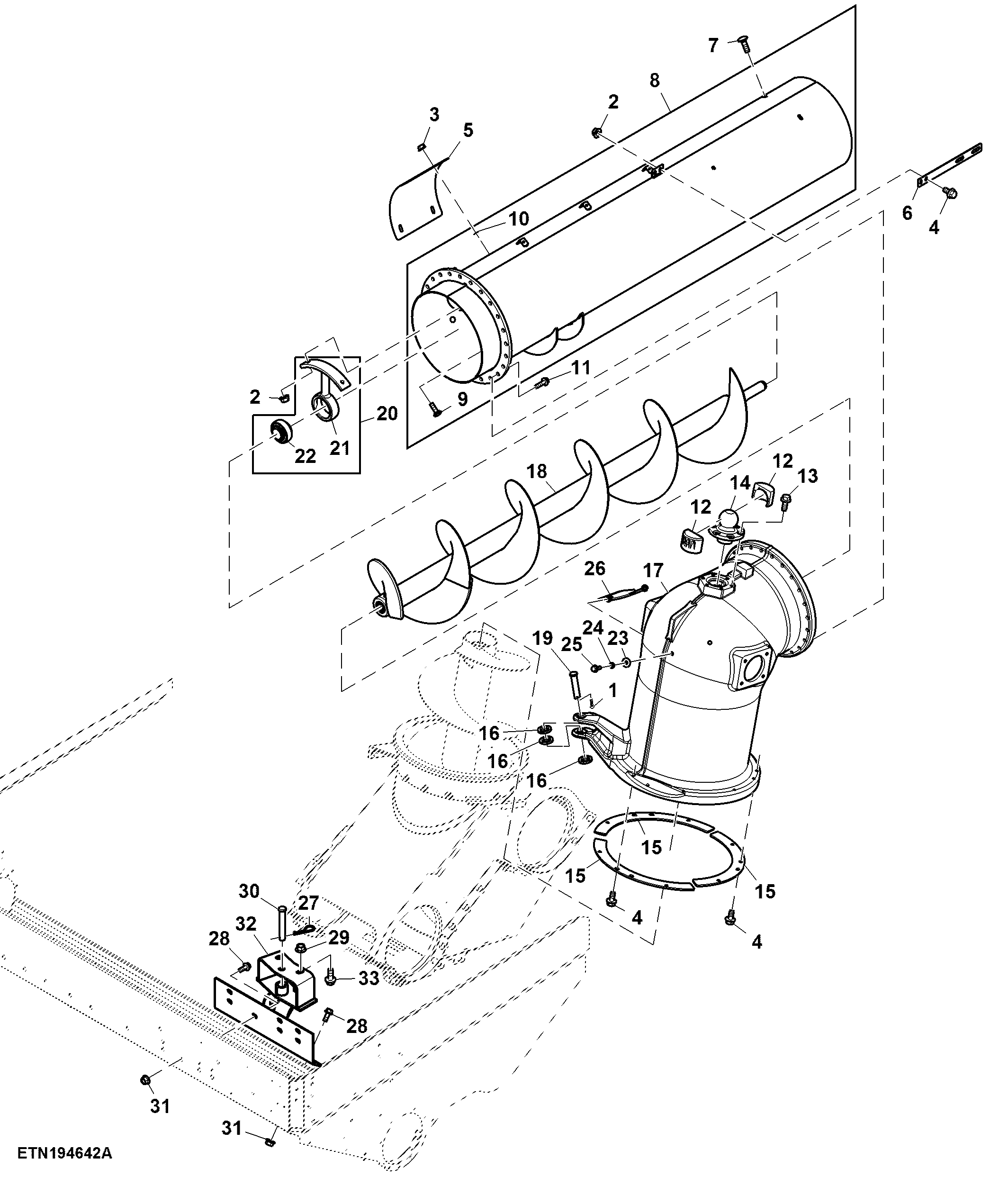 Unloading Auger and Turret Housing, High Unloading Rate