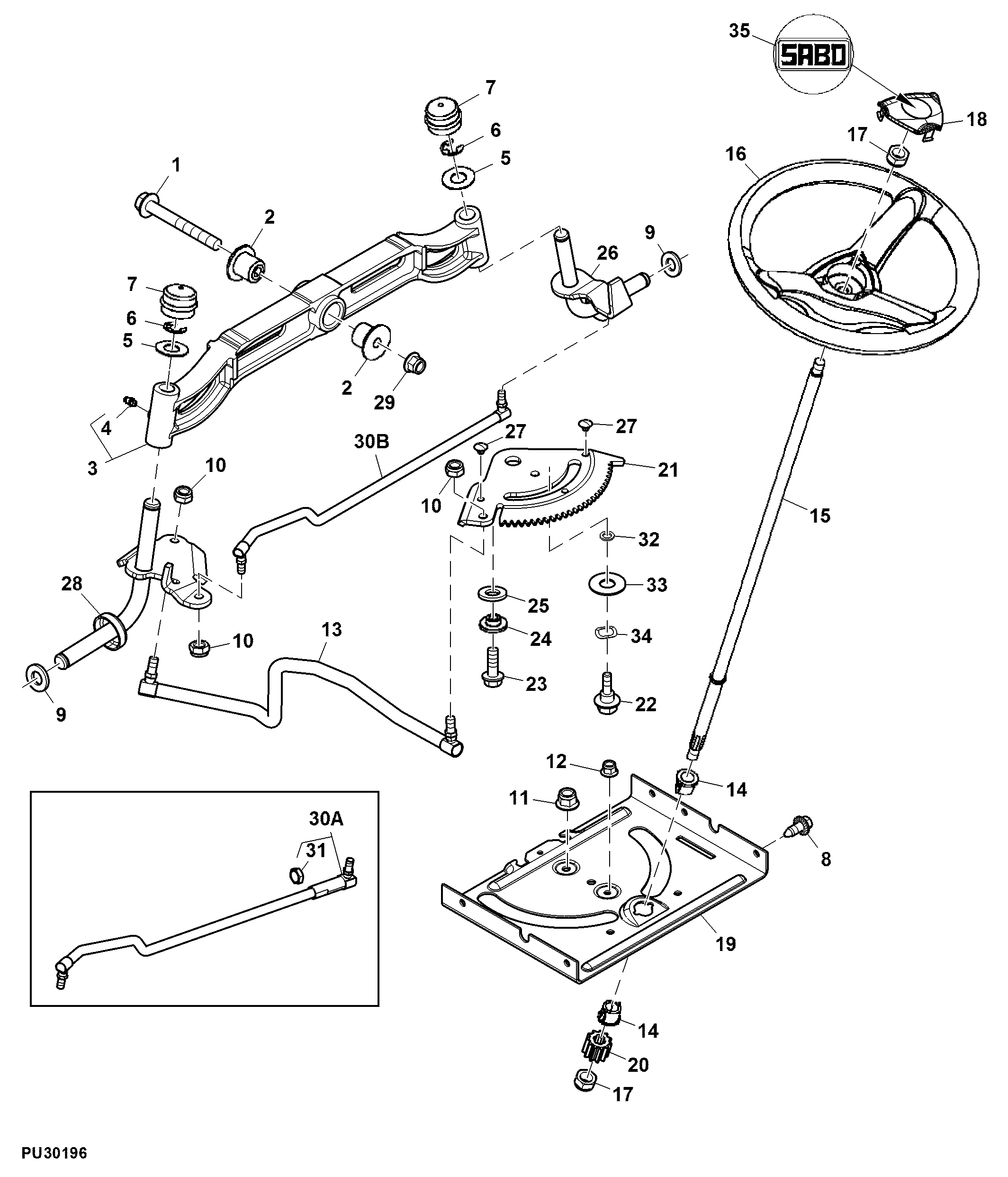 Steering Wheel, Gears, Front Axle and Linkage (700001 - )