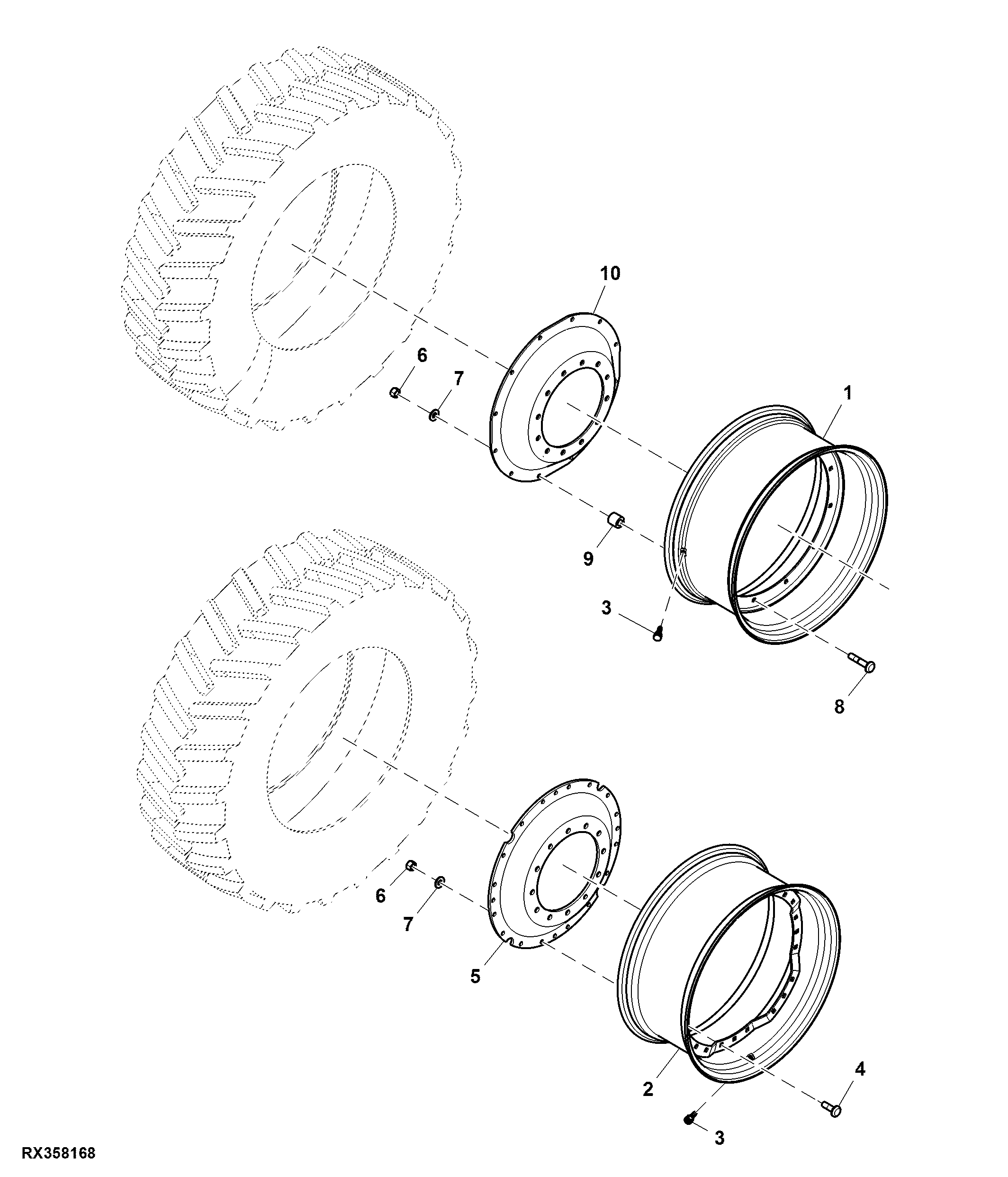 Front Wheel, 8 Position, Group 43 Tires, LH Illustrated