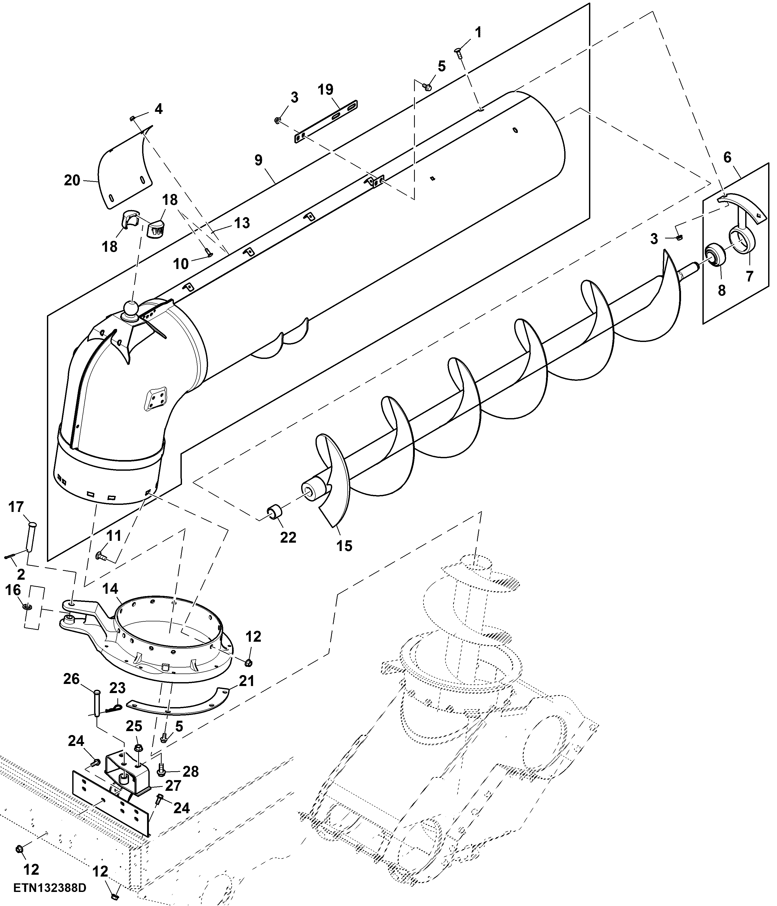 Unloading Auger Turret, Non Folding, 2.2 bps