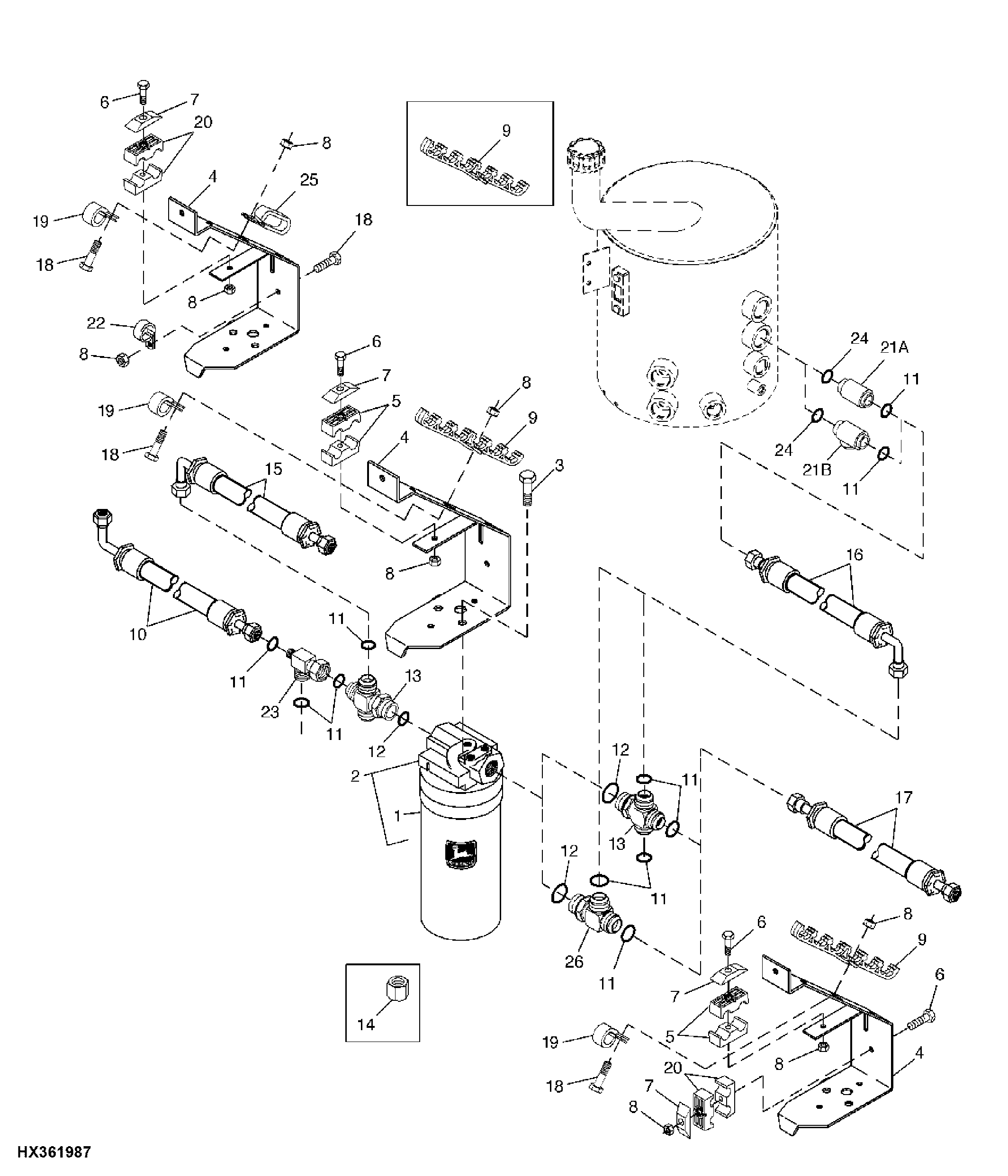 MAIN HYDRAULIC FILTER ASSEMBLY AND HOSES, BUNDLE SUPPORTS