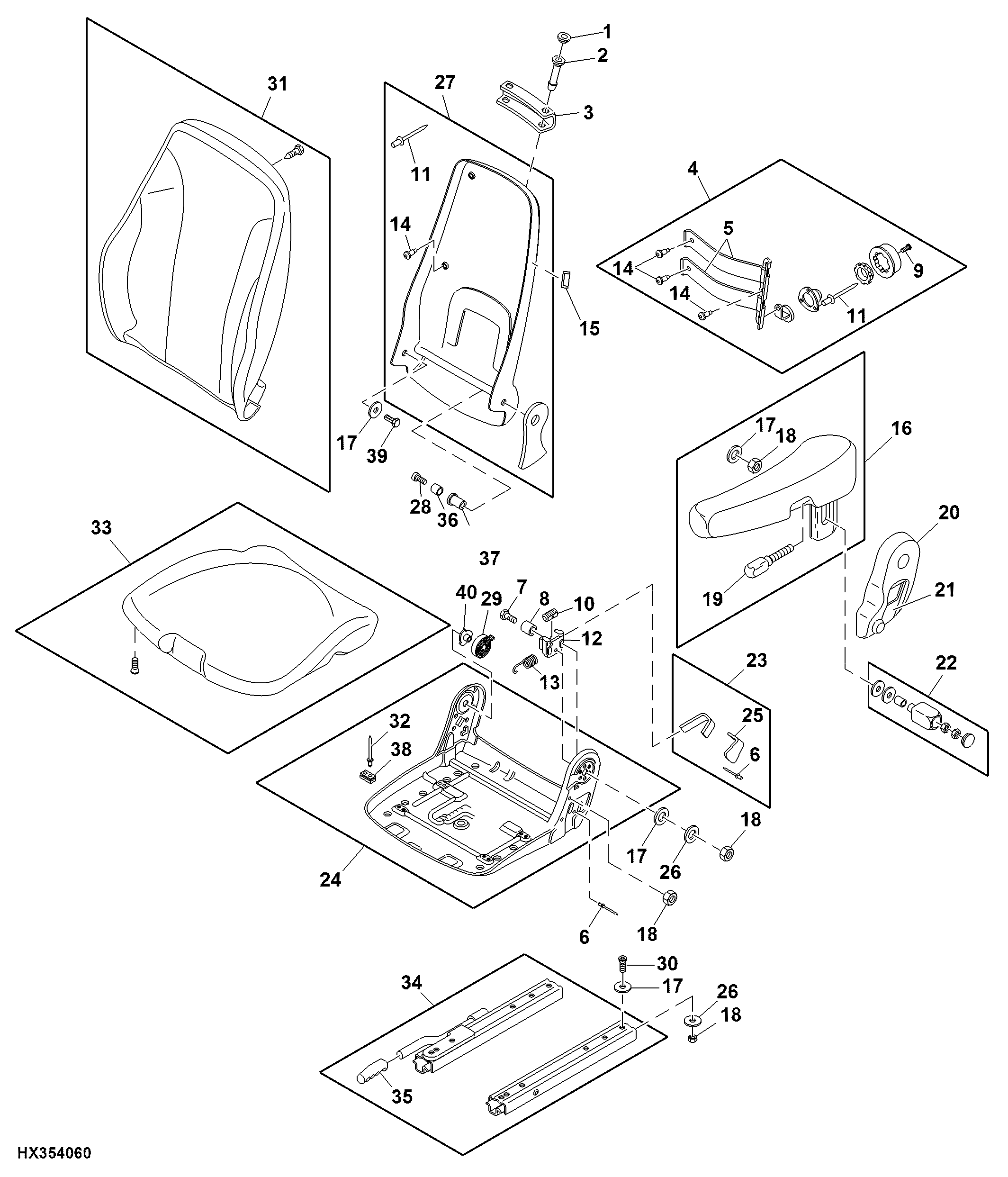 Operator's Seat Cushion, Armrest and Mountings