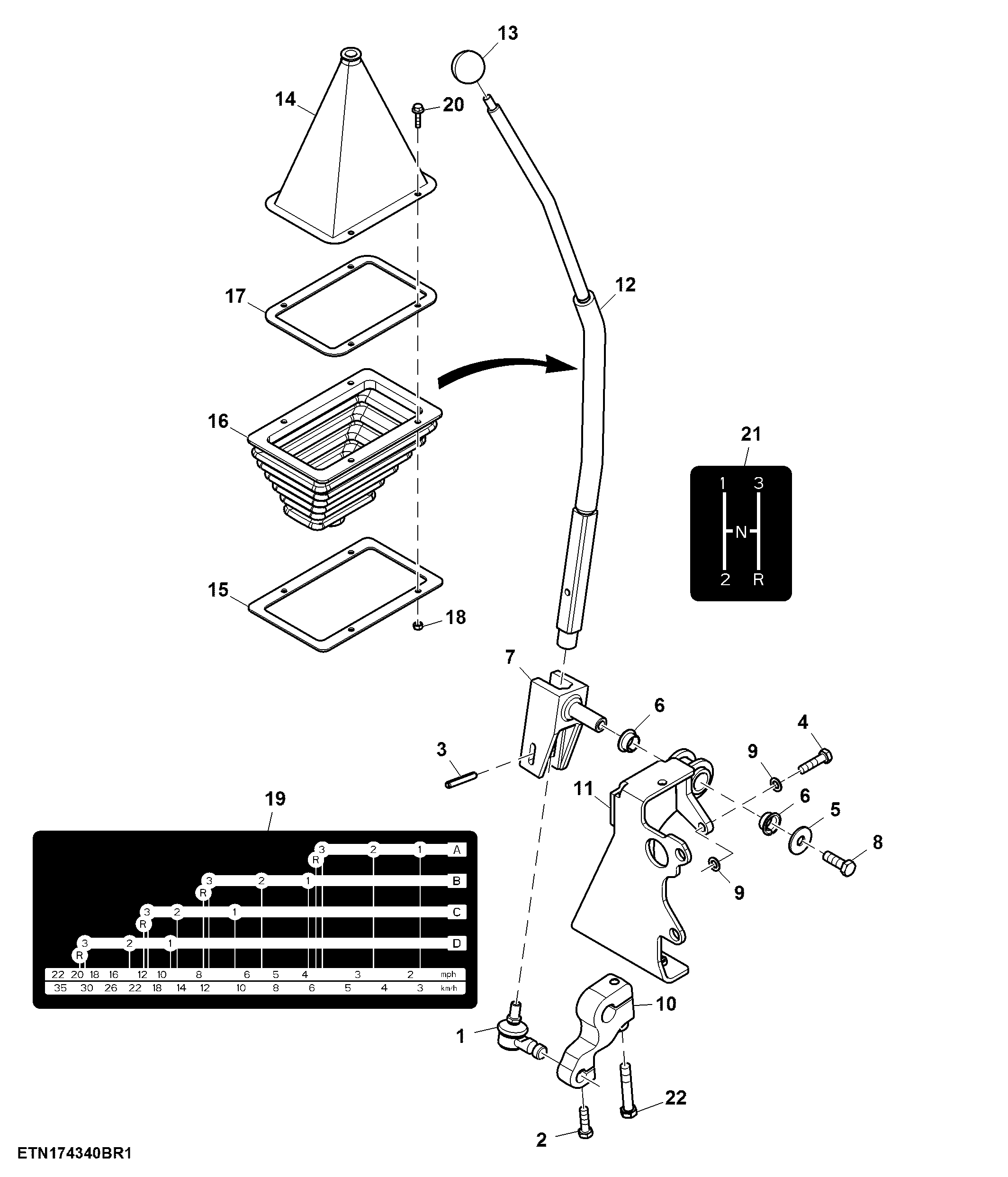 Gearshift Lever, W/O HI-LO, SyncShuttle™ Transmission, Paddy