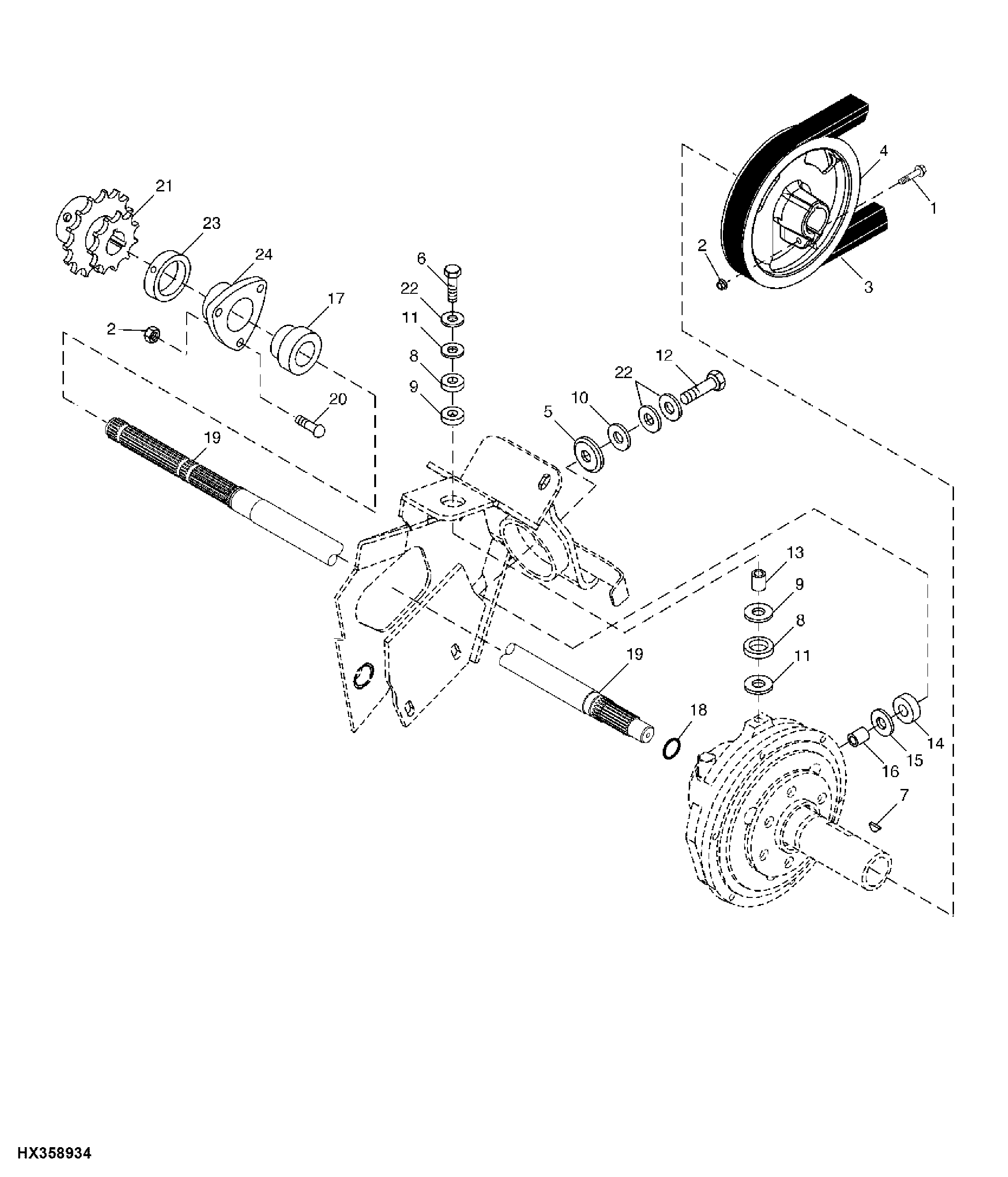 FRONT DRIVE SHAFT, SHEAVE AND MOUNTINGS (FIXED SPEED)