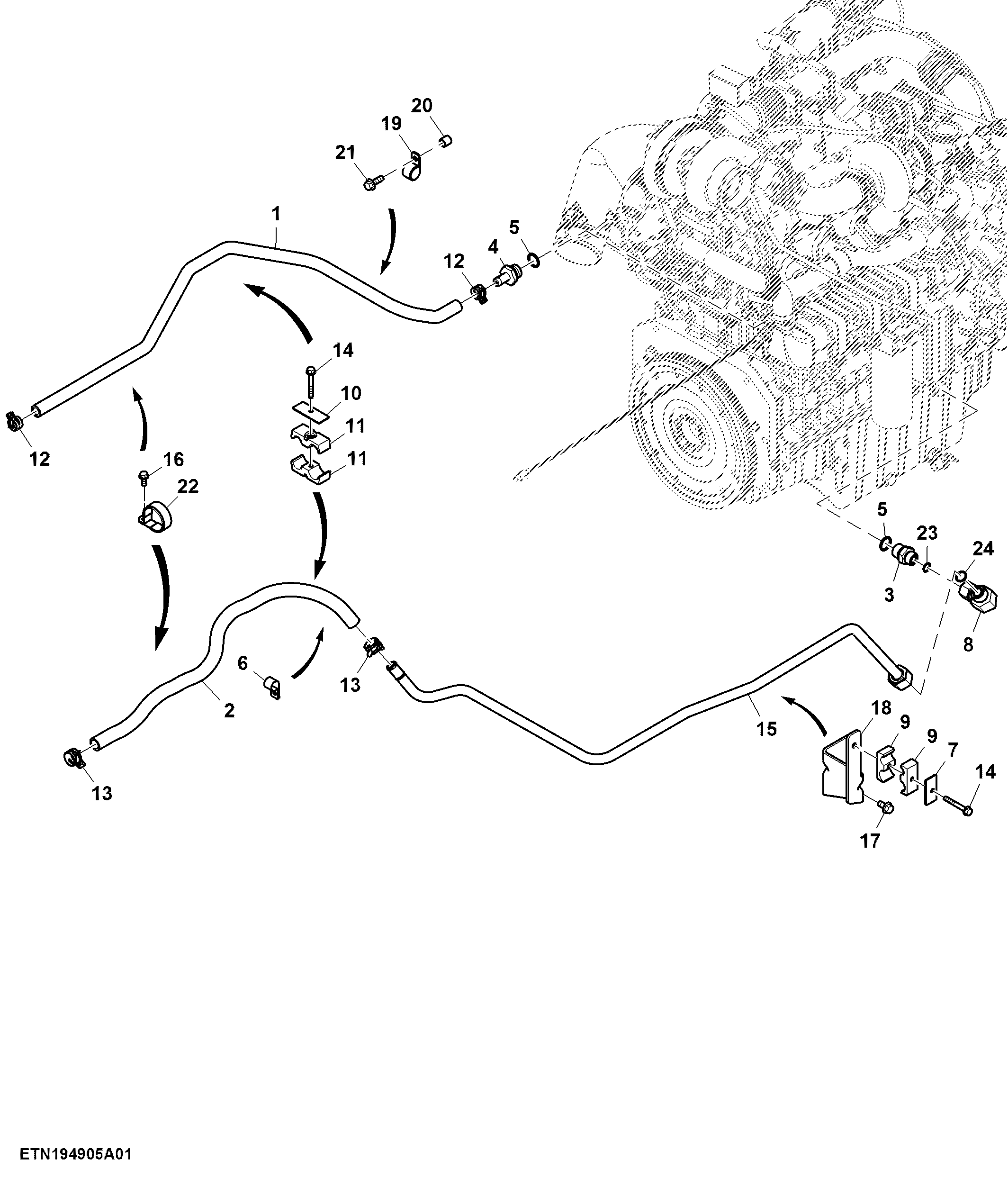 External Lines and Hoses, Cab Heater, 13.5 L, FT4 Engine (807001 - )