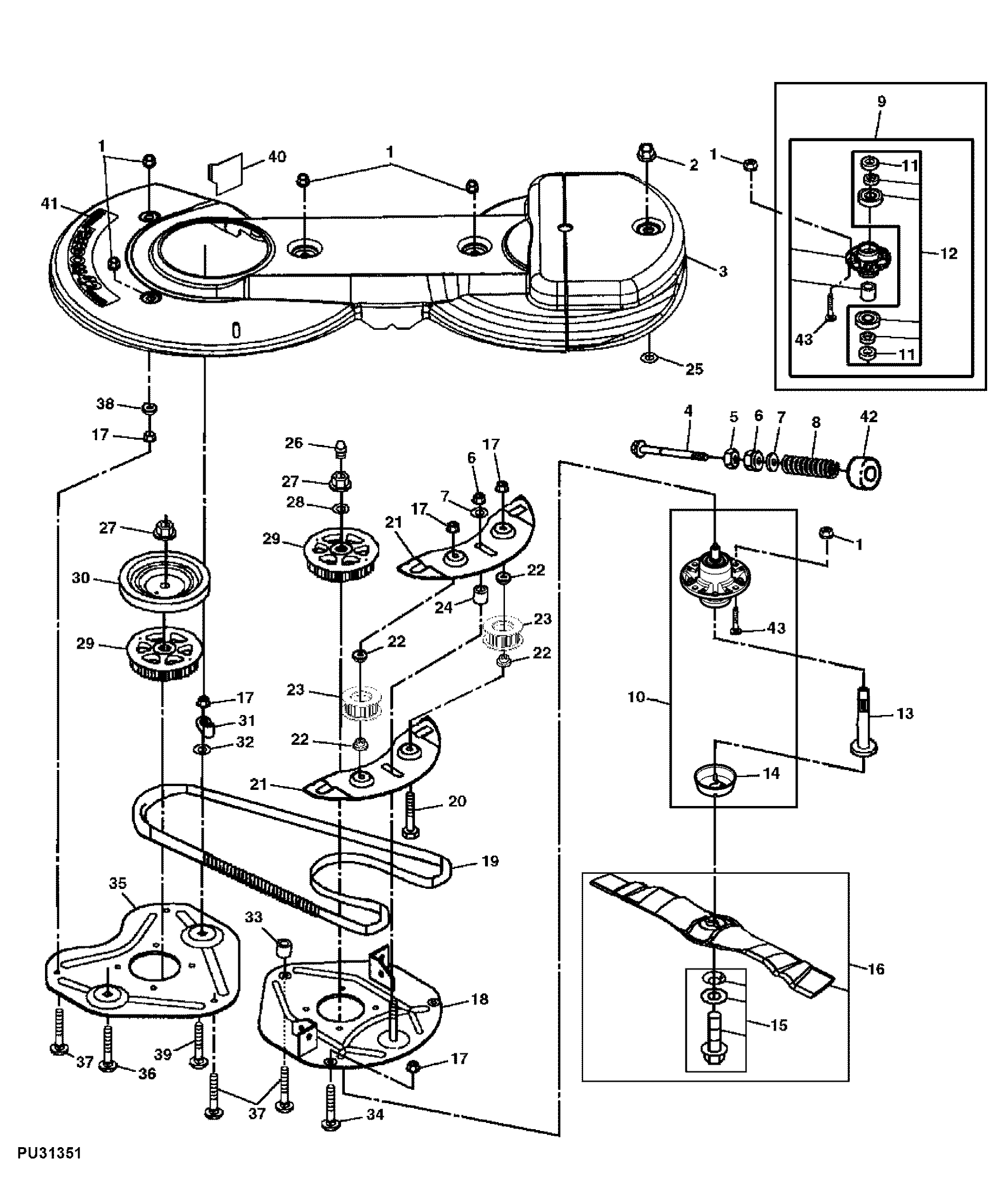 Mower Timing Belt, Sheaves, Spindles and Blades (020001 - )
